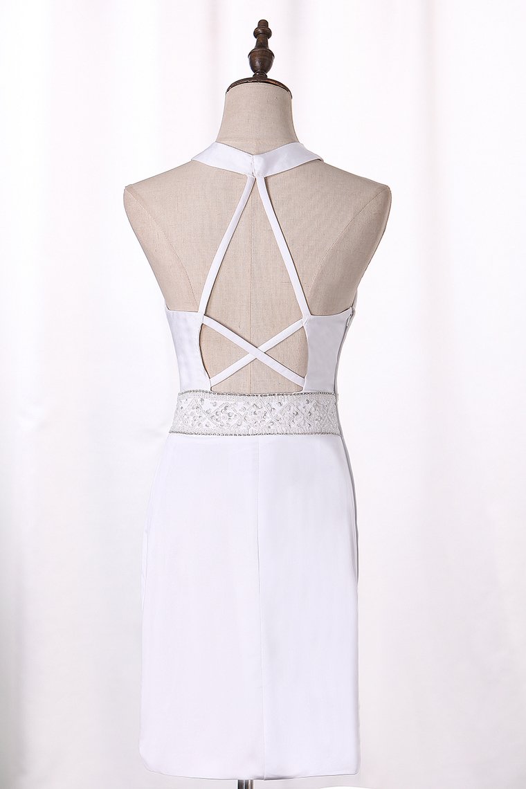 2024 New Arrival Halter Open Back Cocktail Dresses Spandex With Beading