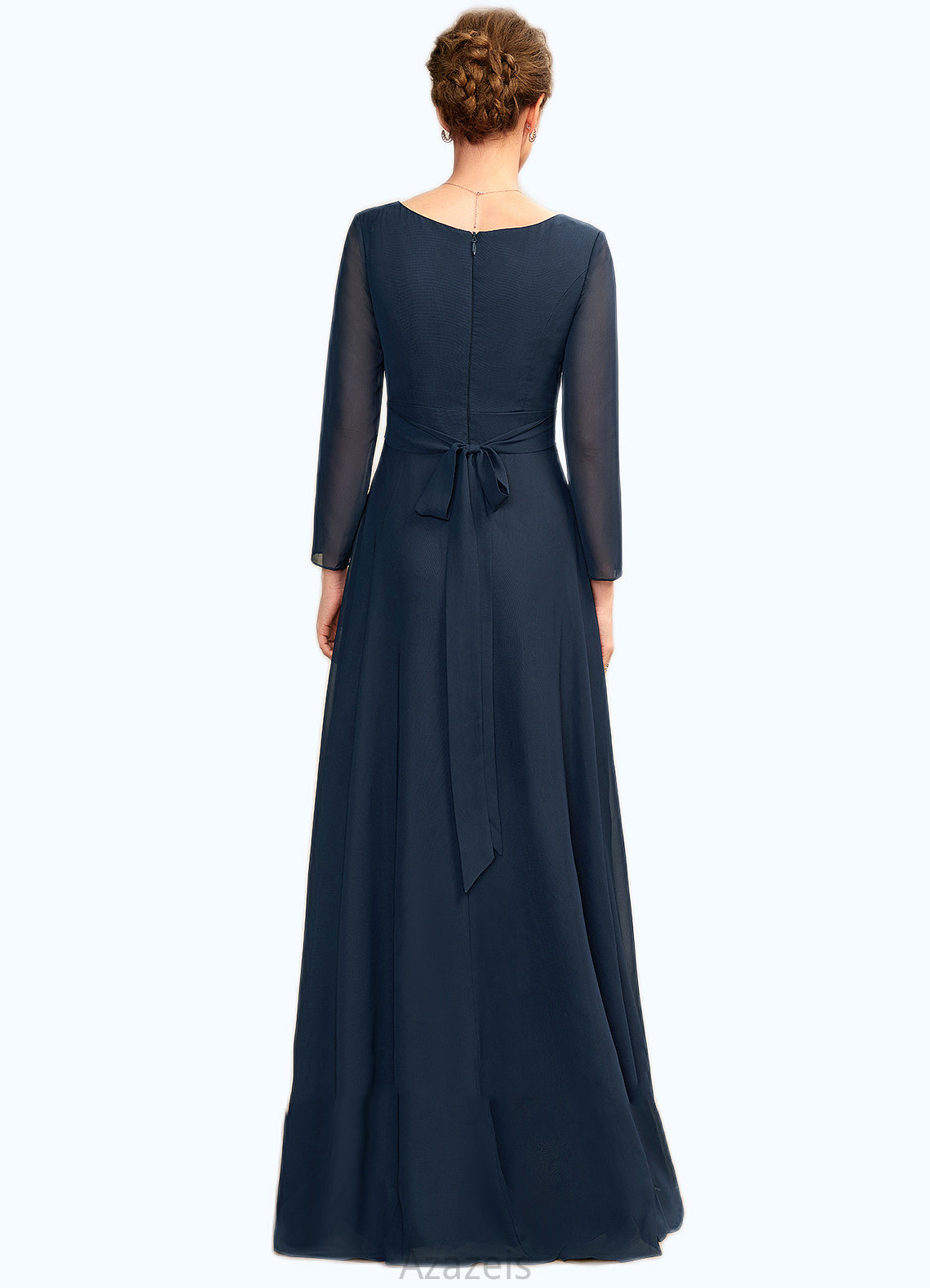 Ava A-Line V-neck Asymmetrical Chiffon Mother of the Bride Dress With Ruffle Beading Bow(s) DF126P0015021