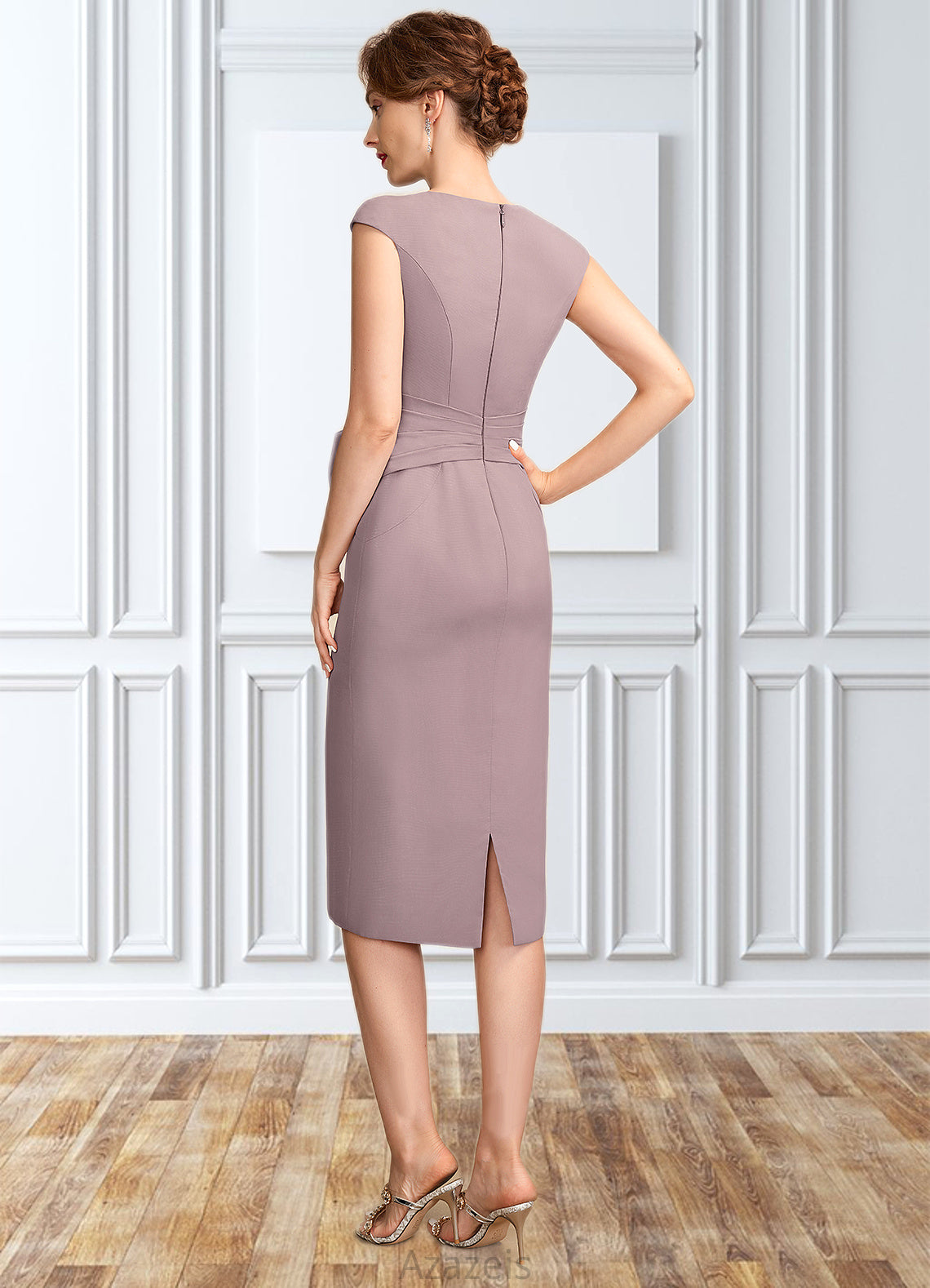 Taniya Sheath/Column Scoop Neck Knee-Length Chiffon Mother of the Bride Dress With Ruffle Sequins DF126P0015023
