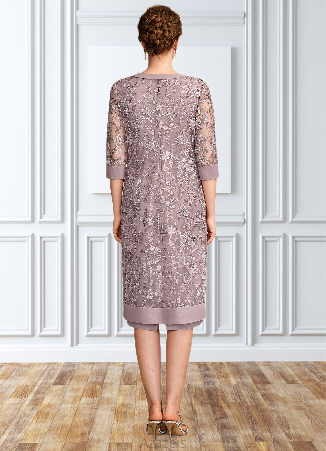 Taniya Sheath/Column Scoop Neck Knee-Length Chiffon Mother of the Bride Dress With Ruffle Sequins DF126P0015023