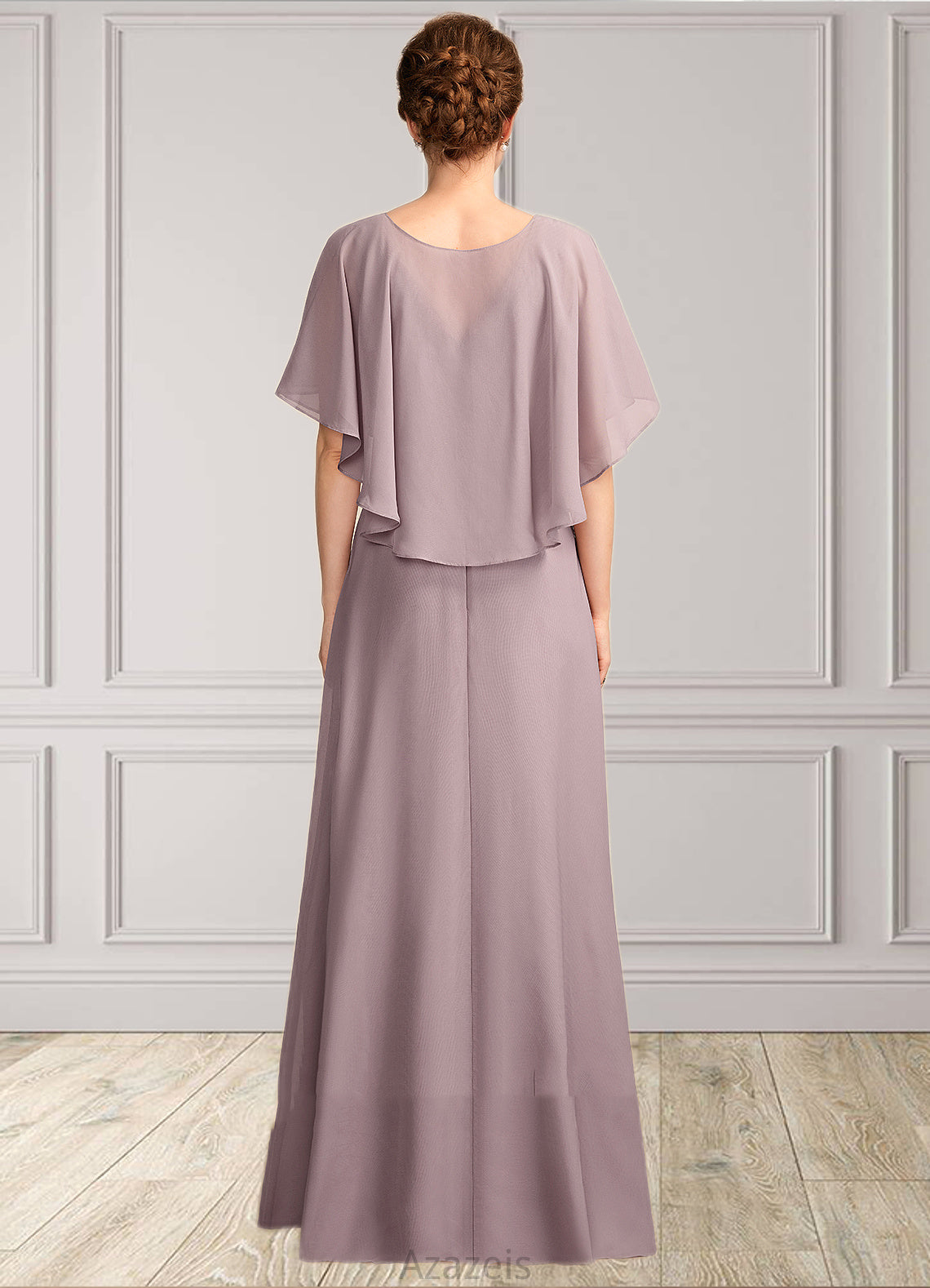 Melody A-Line V-neck Floor-Length Chiffon Mother of the Bride Dress With Ruffle DF126P0015026