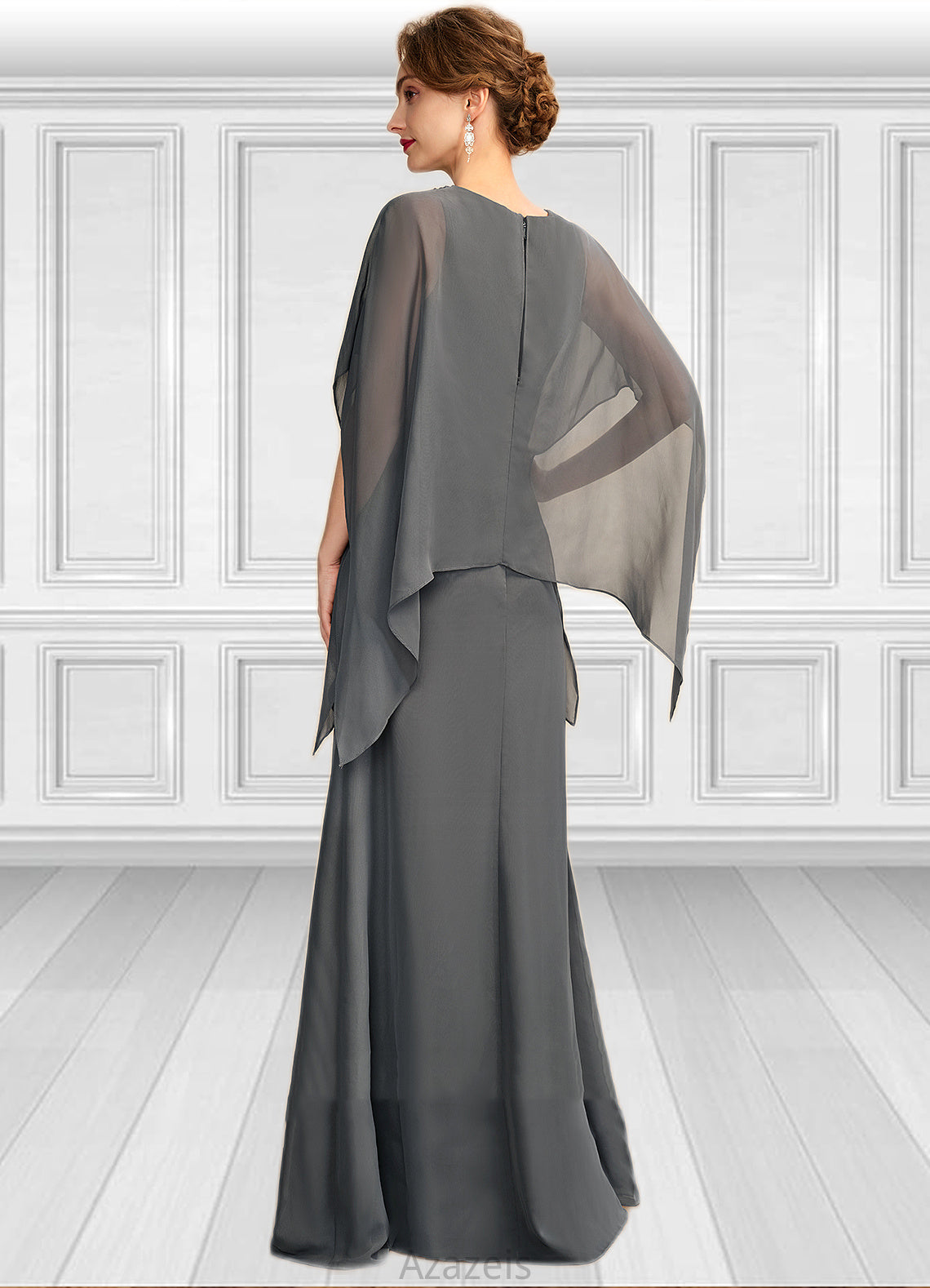Miranda A-line V-Neck Floor-Length Chiffon Mother of the Bride Dress With Beading Sequins DF126P0015031