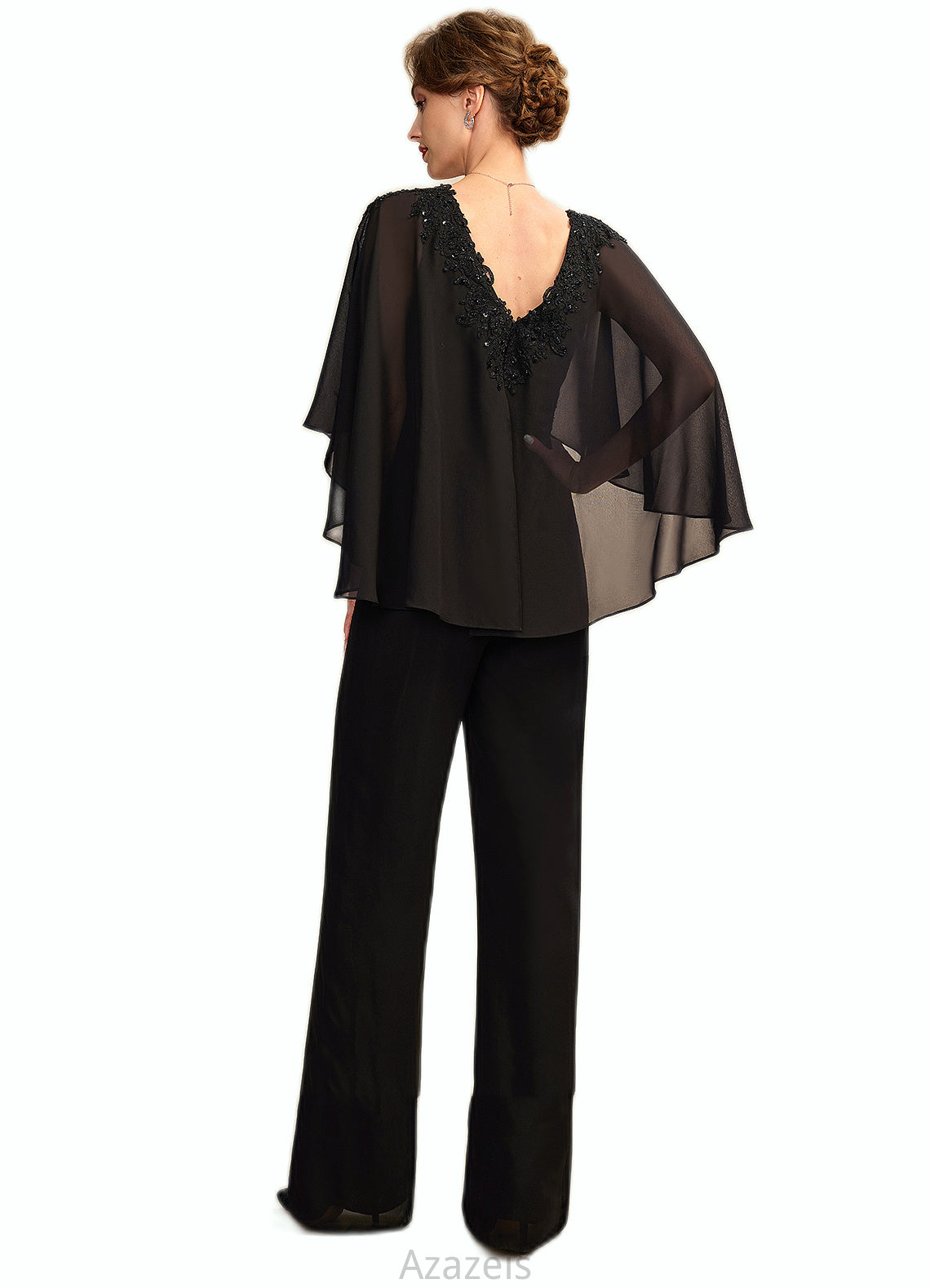 Abby Jumpsuit/Pantsuit V-neck Floor-Length Chiffon Mother of the Bride Dress With Ruffle Beading Appliques Lace Sequins DF126P0015033