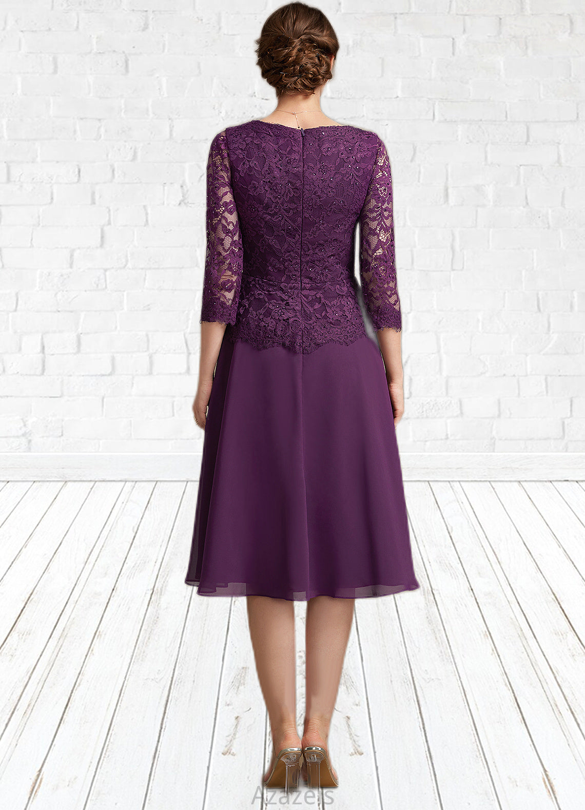 Kyleigh A-Line V-neck Knee-Length Chiffon Lace Mother of the Bride Dress With Beading Sequins DF126P0015035
