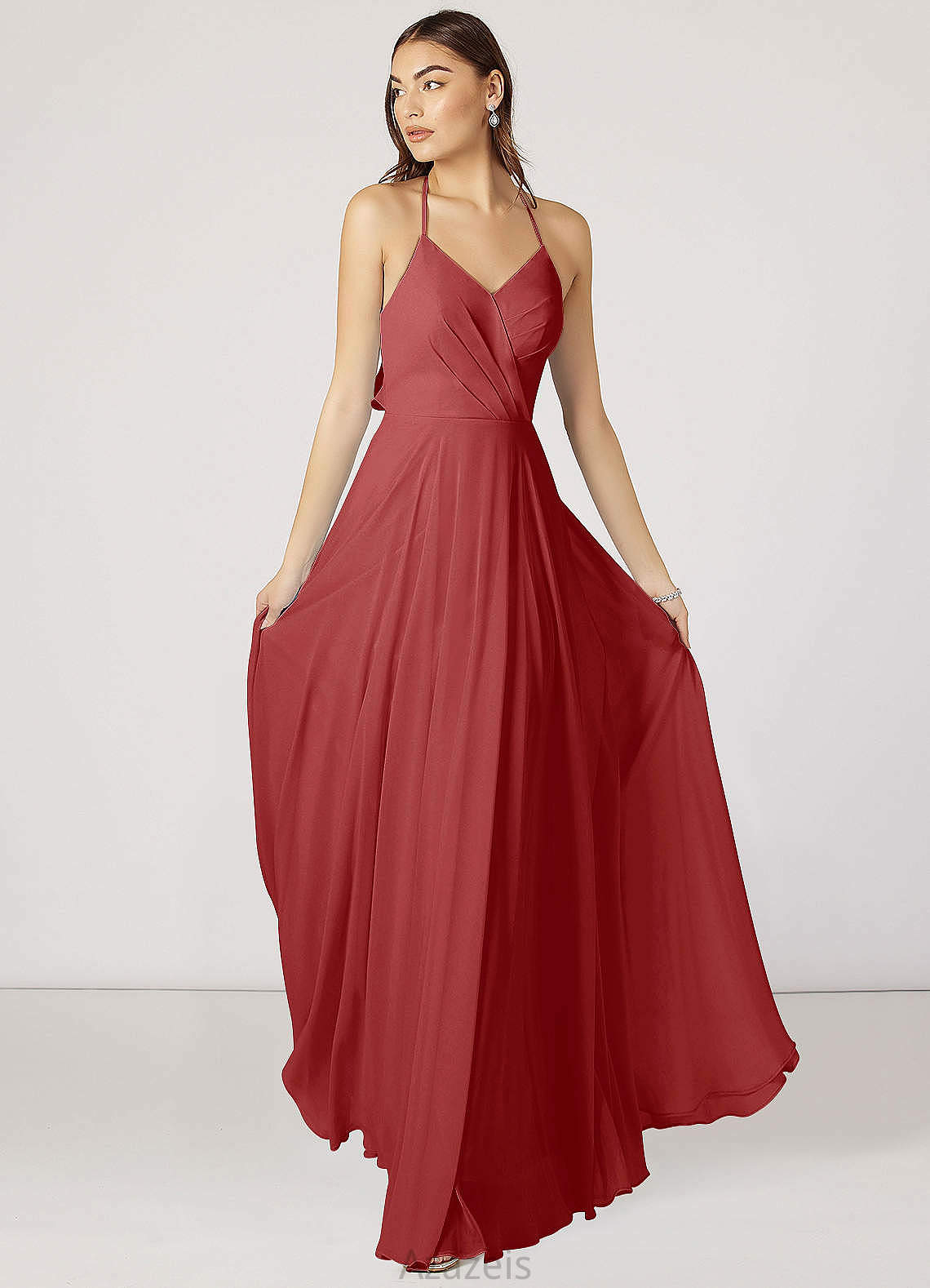 Monserrat A-Line/Princess Spaghetti Staps Empire Waist Sleeveless Floor Length Bridesmaid Dresses