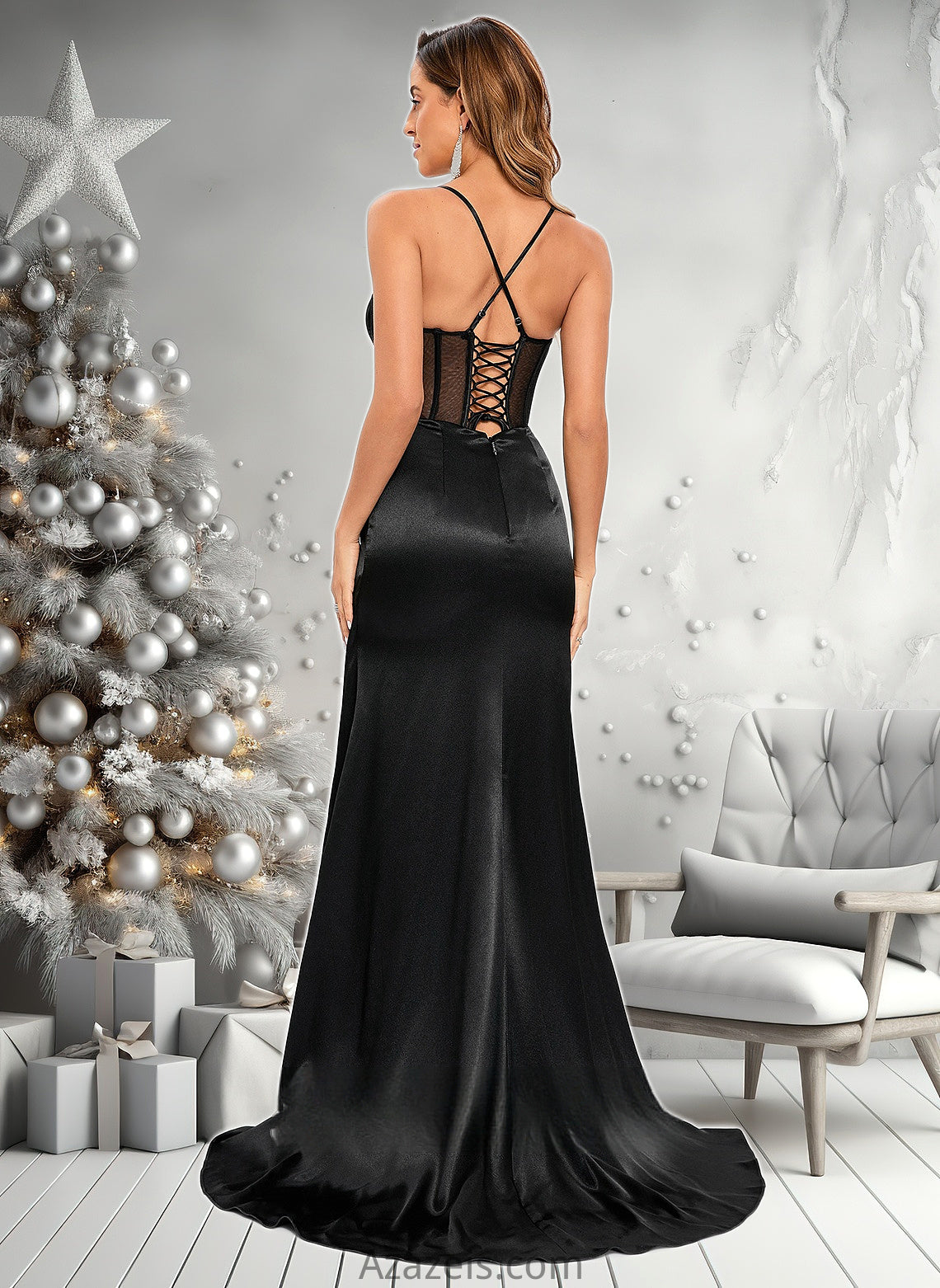 Faith Trumpet/Mermaid Sweetheart Sweep Train Stretch Satin Prom Dresses DFP0025836