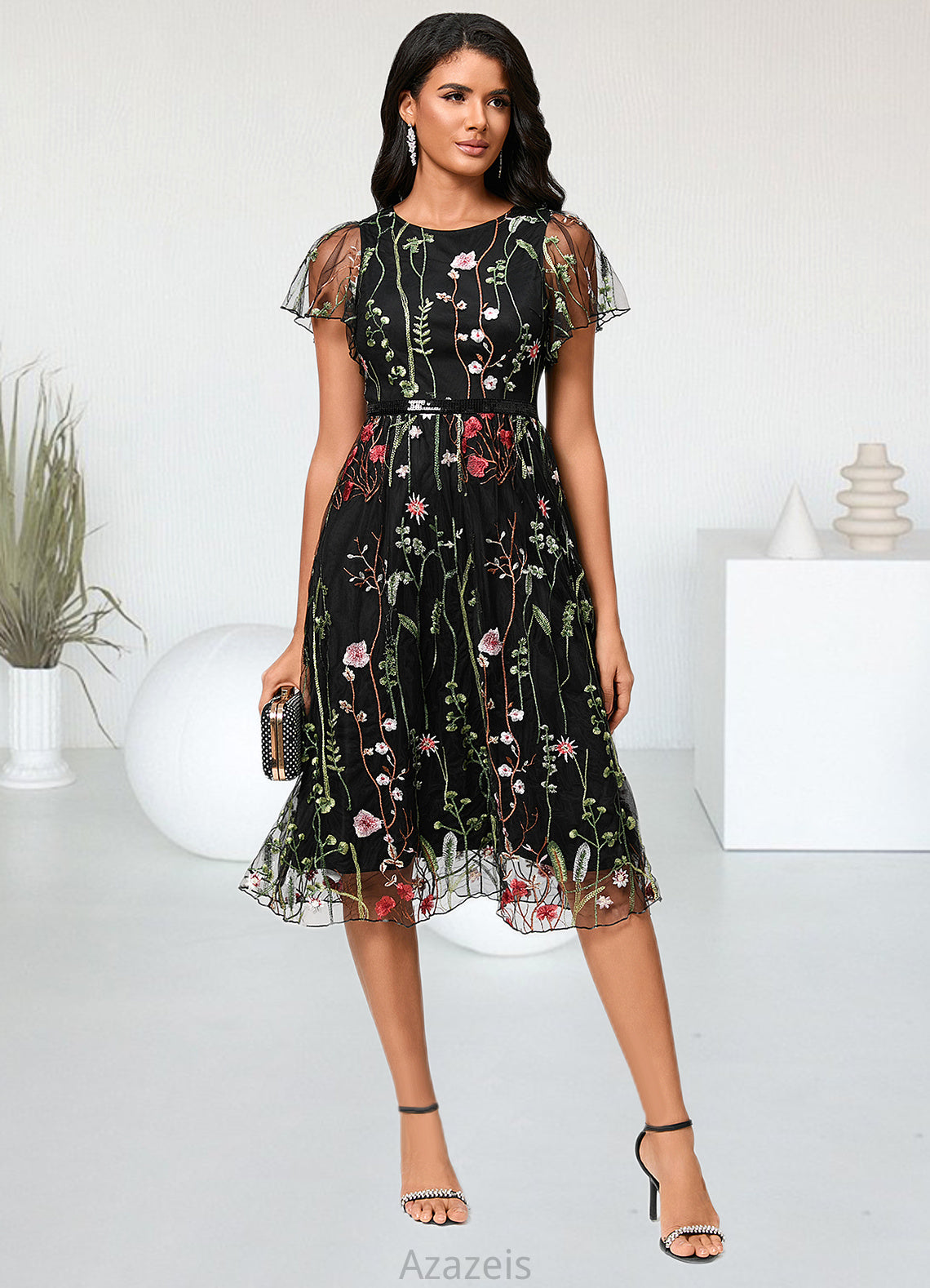 Viola A-line Scoop Knee-Length Lace Cocktail Dress DFP0022244