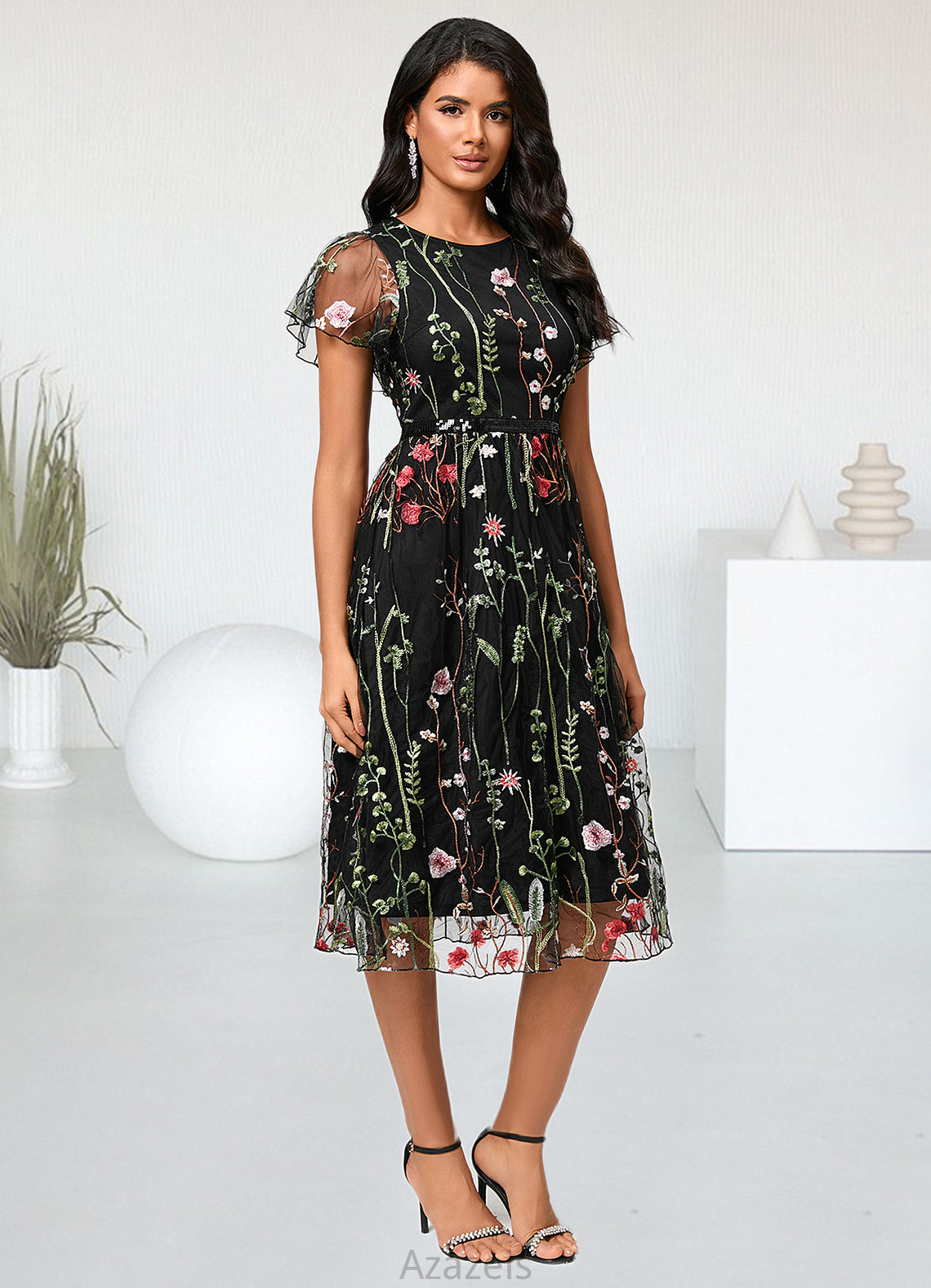 Viola A-line Scoop Knee-Length Lace Cocktail Dress DFP0022244