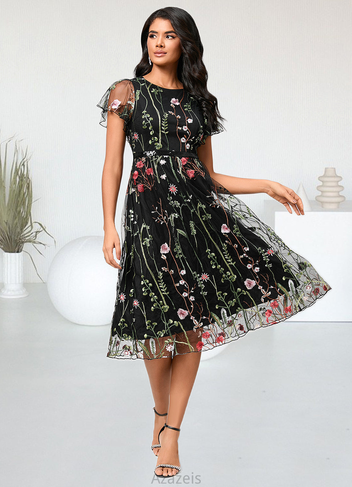 Viola A-line Scoop Knee-Length Lace Cocktail Dress DFP0022244