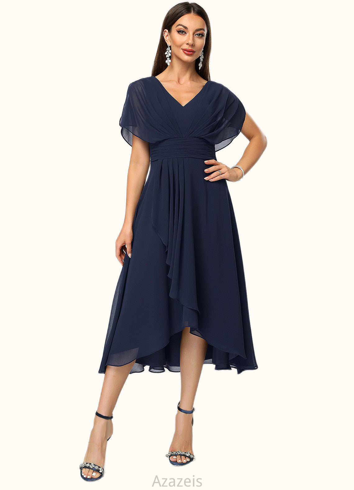 Marisa A-line V-Neck Asymmetrical Chiffon Cocktail Dress With Cascading Ruffles DFP0022263