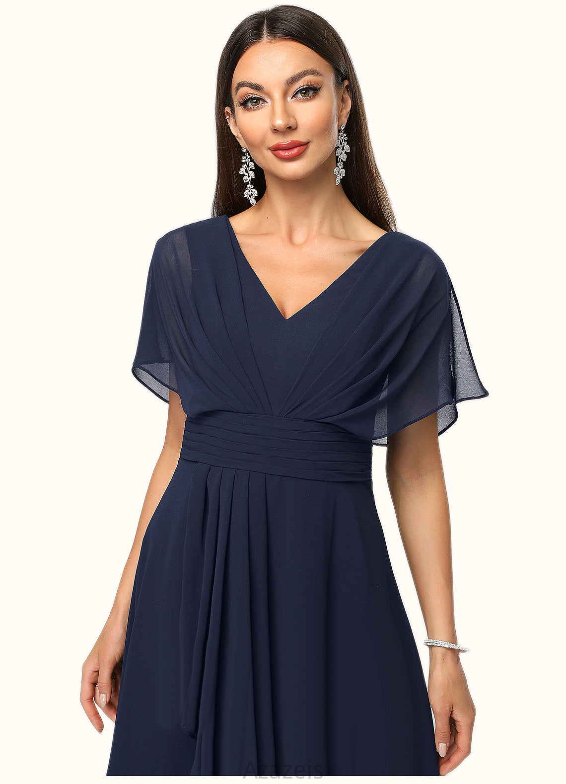 Marisa A-line V-Neck Asymmetrical Chiffon Cocktail Dress With Cascading Ruffles DFP0022263