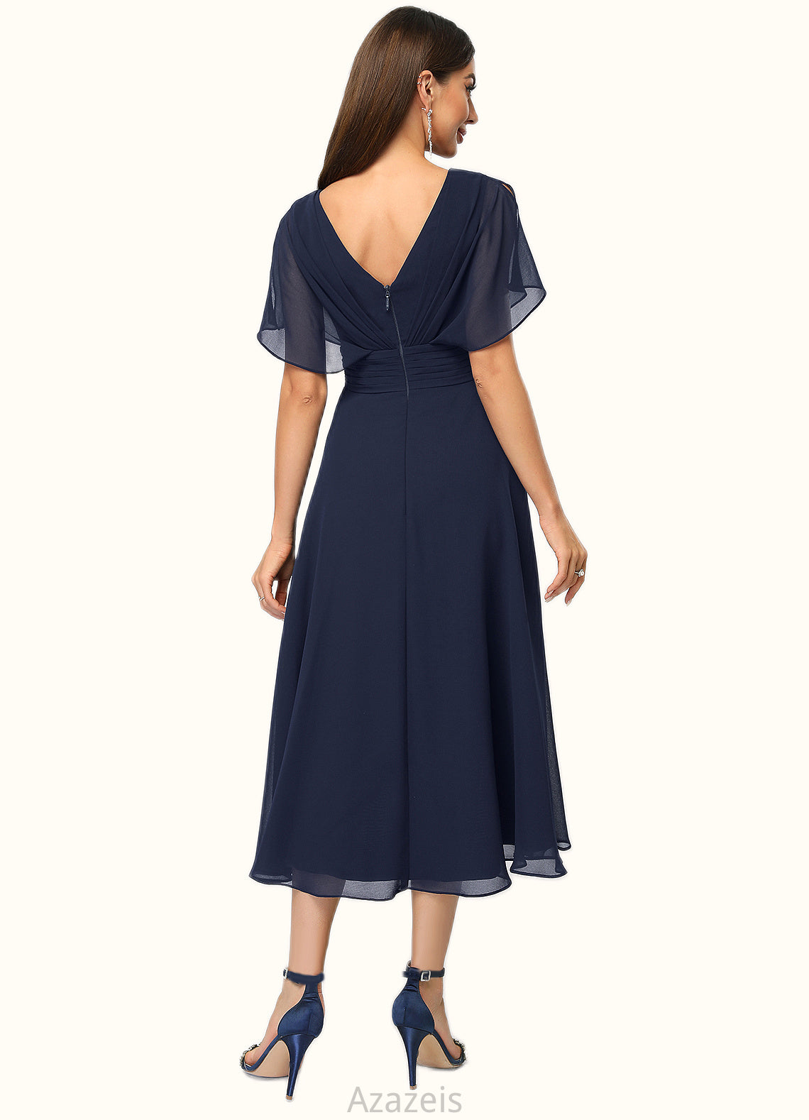 Marisa A-line V-Neck Asymmetrical Chiffon Cocktail Dress With Cascading Ruffles DFP0022263