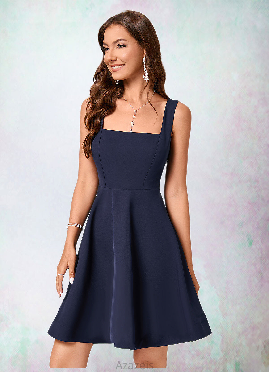 Nadine A-line Square Knee-Length Stretch Crepe Cocktail Dress DFP0022272