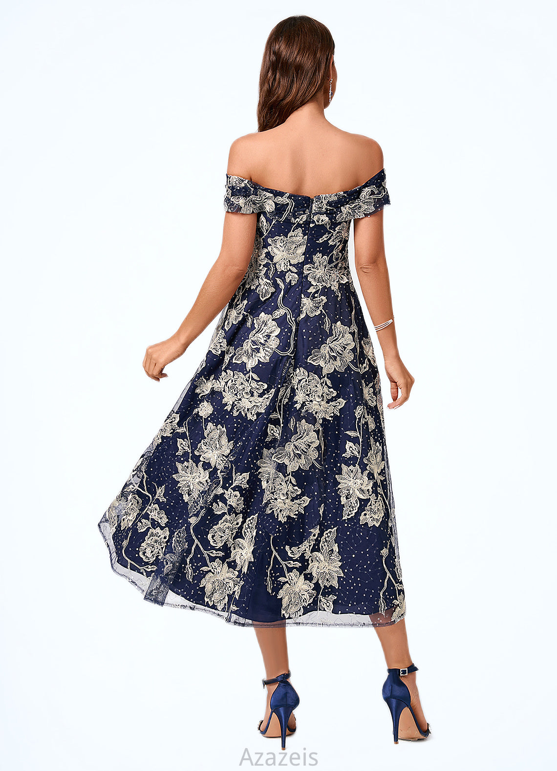 Vanessa A-line Off the Shoulder Asymmetrical Lace Sequin Cocktail Dress With Sequins DFP0022274
