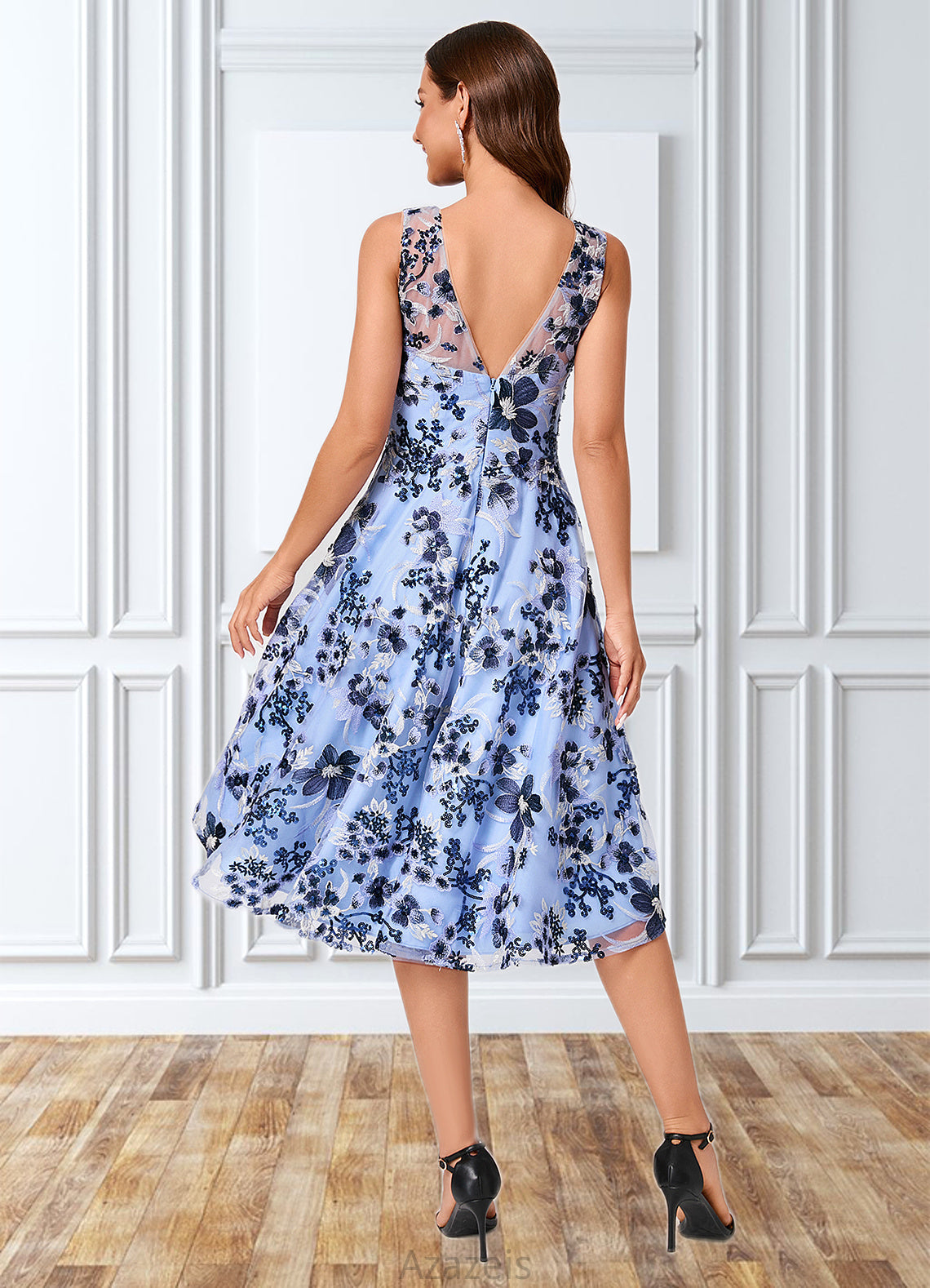 Delaney A-line Off the Shoulder Asymmetrical Lace Sequin Cocktail Dress With Sequins DFP0022275