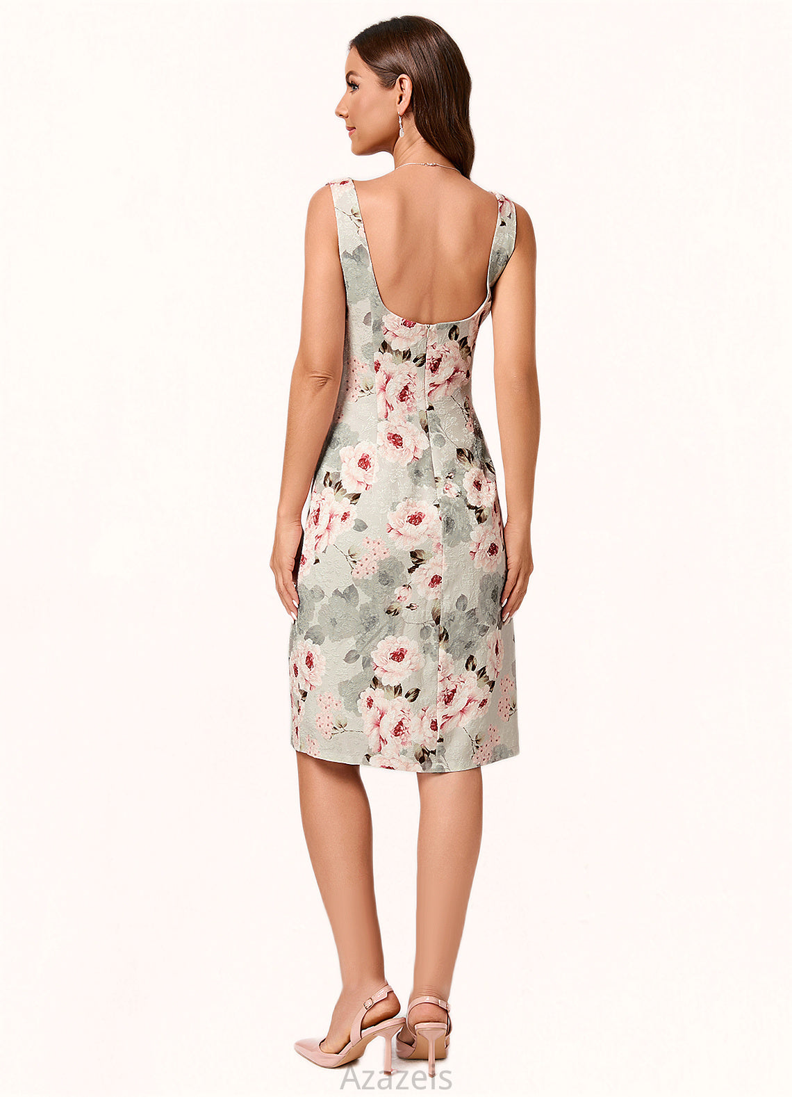 Adrienne Sheath/Column Square Knee-Length Polyester Cocktail Dress With Flower DFP0022283