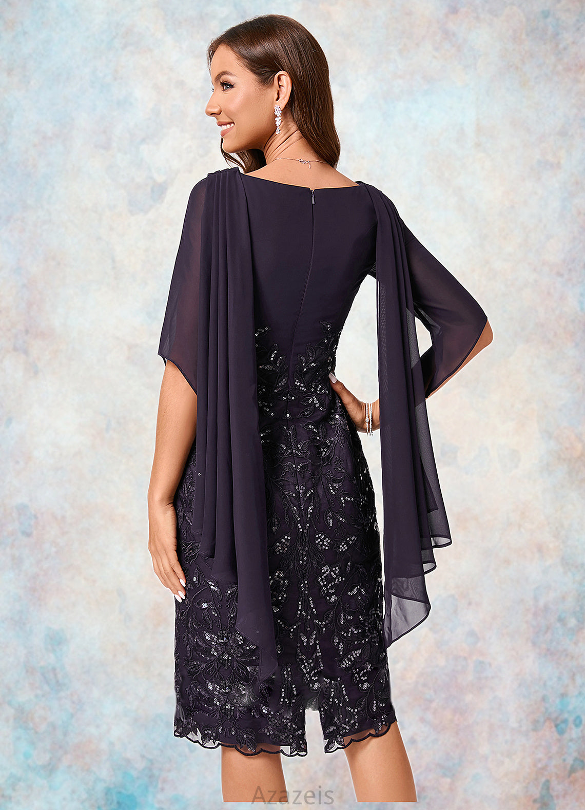 Giovanna Sheath/Column Cowl Knee-Length Chiffon Lace Cocktail Dress With Ruffle Sequins DFP0022287