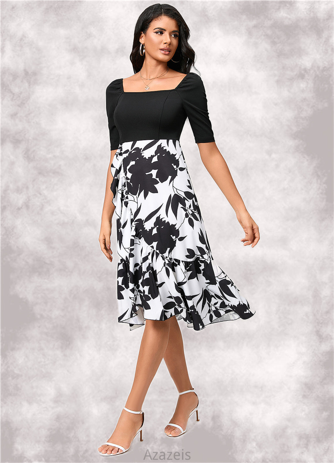 Bethany A-line Square Asymmetrical Polyester Cocktail Dress With Cascading Ruffles DFP0022292