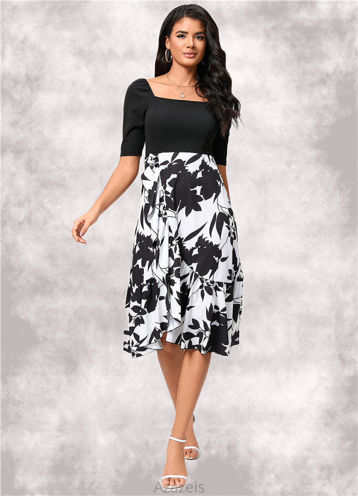 Bethany A-line Square Asymmetrical Polyester Cocktail Dress With Cascading Ruffles DFP0022292