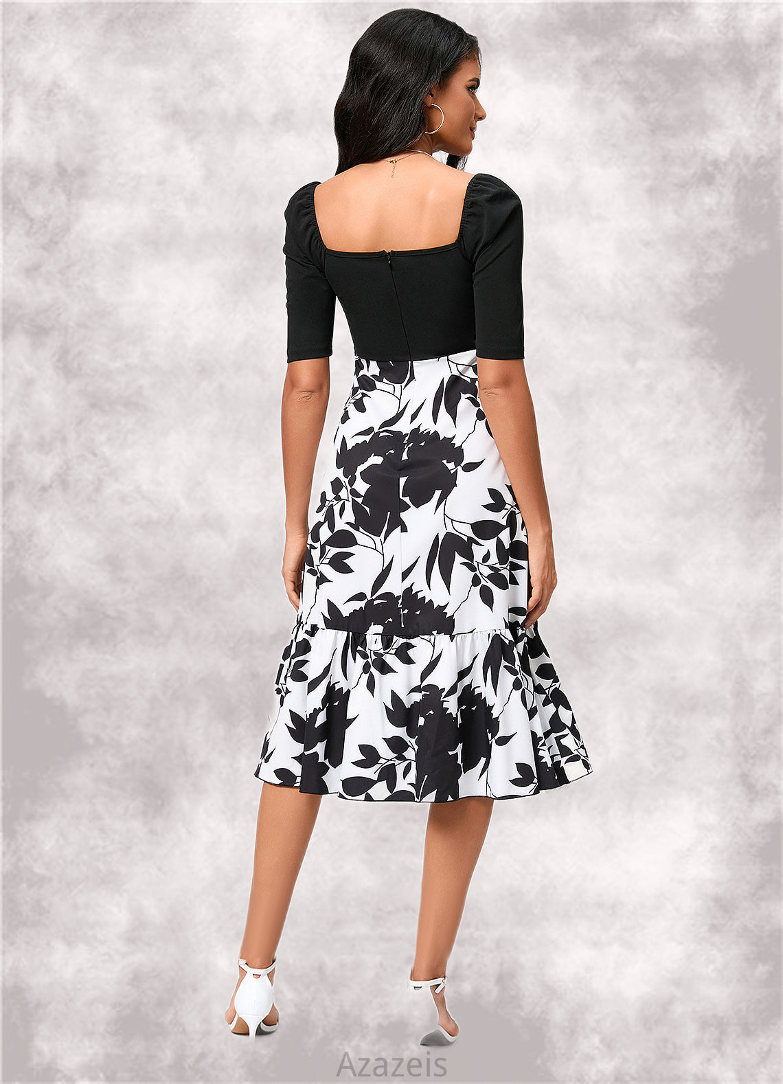 Bethany A-line Square Asymmetrical Polyester Cocktail Dress With Cascading Ruffles DFP0022292