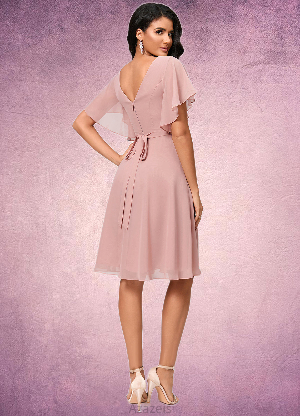 Rosa A-line V-Neck Knee-Length Chiffon Cocktail Dress With Ruffle DFP0022335