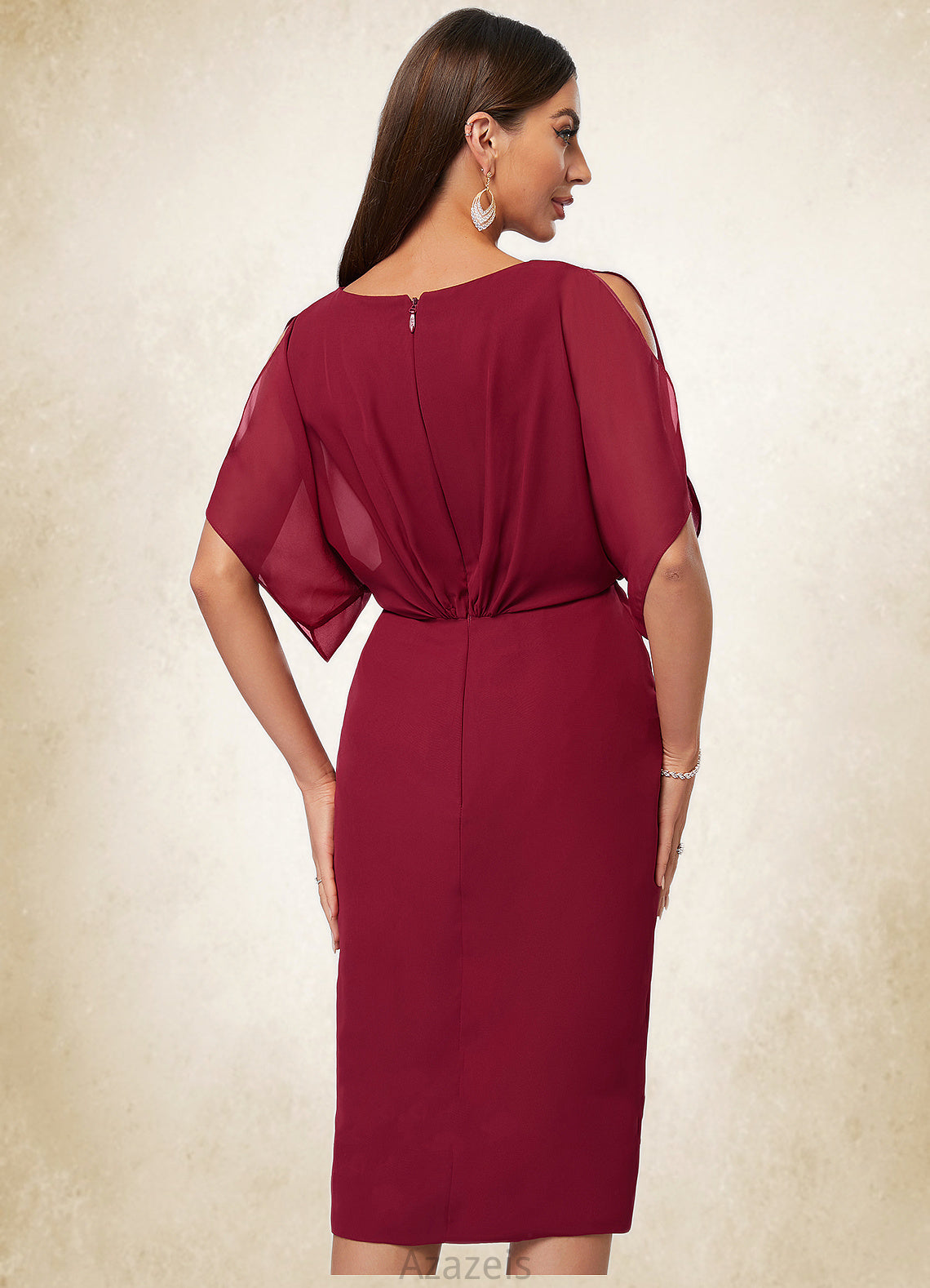 Jade Sheath/Column V-Neck Knee-Length Chiffon Cocktail Dress With Pleated DFP0022386
