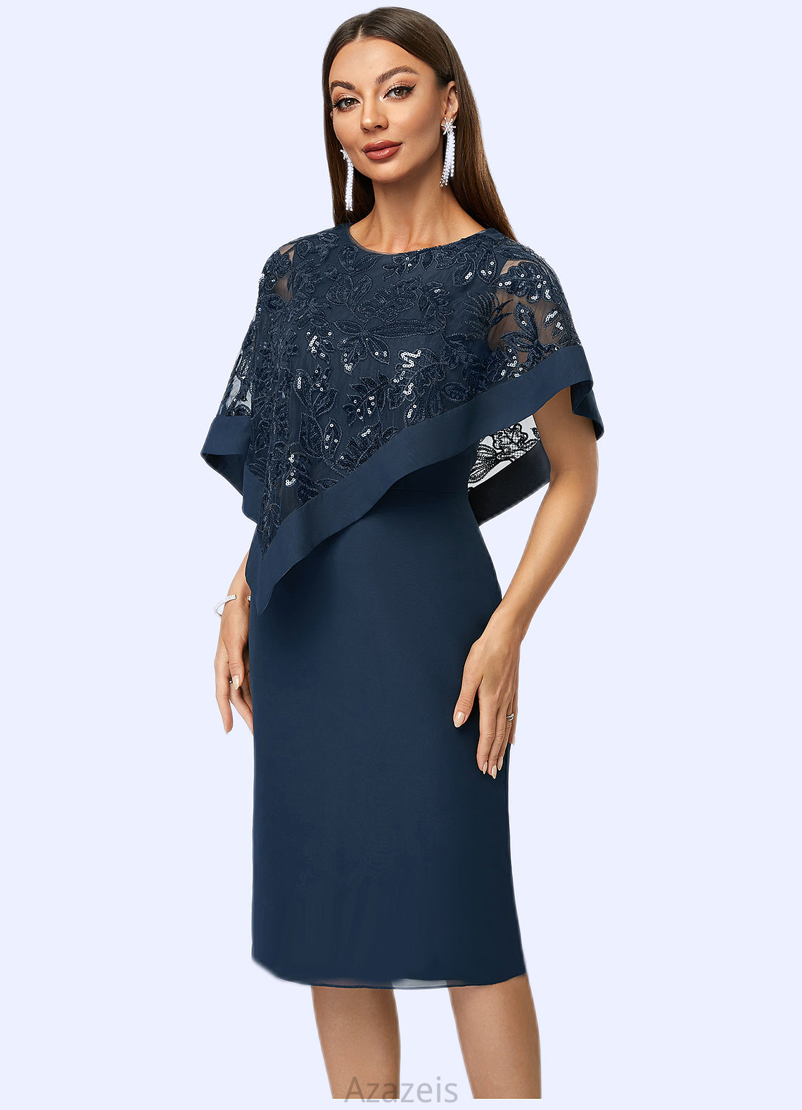 Avery Sheath/Column Scoop Knee-Length Chiffon Lace Cocktail Dress With Sequins DFP0022399