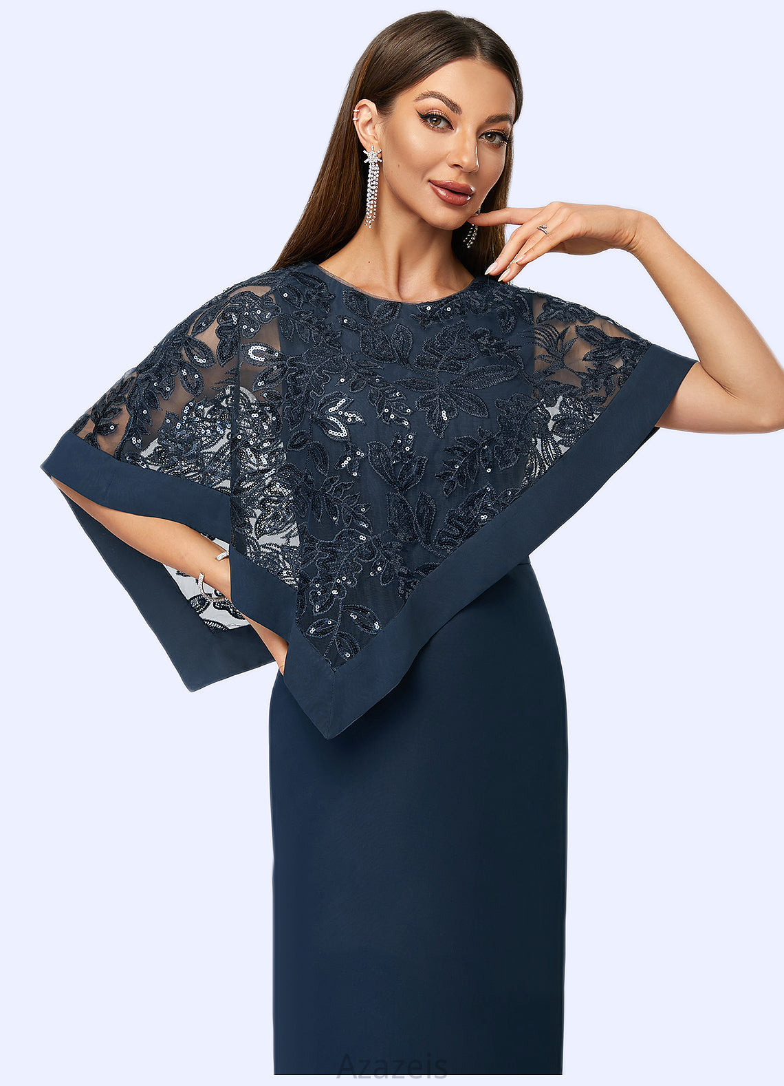 Avery Sheath/Column Scoop Knee-Length Chiffon Lace Cocktail Dress With Sequins DFP0022399