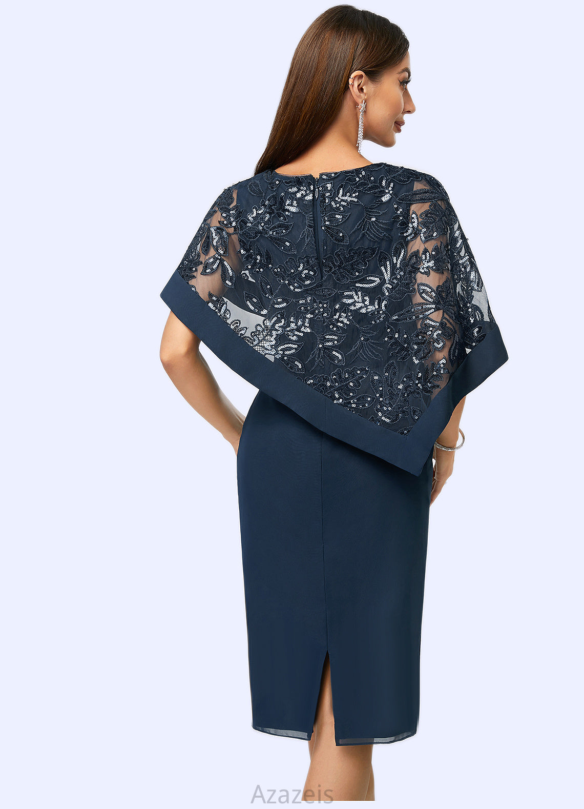 Avery Sheath/Column Scoop Knee-Length Chiffon Lace Cocktail Dress With Sequins DFP0022399
