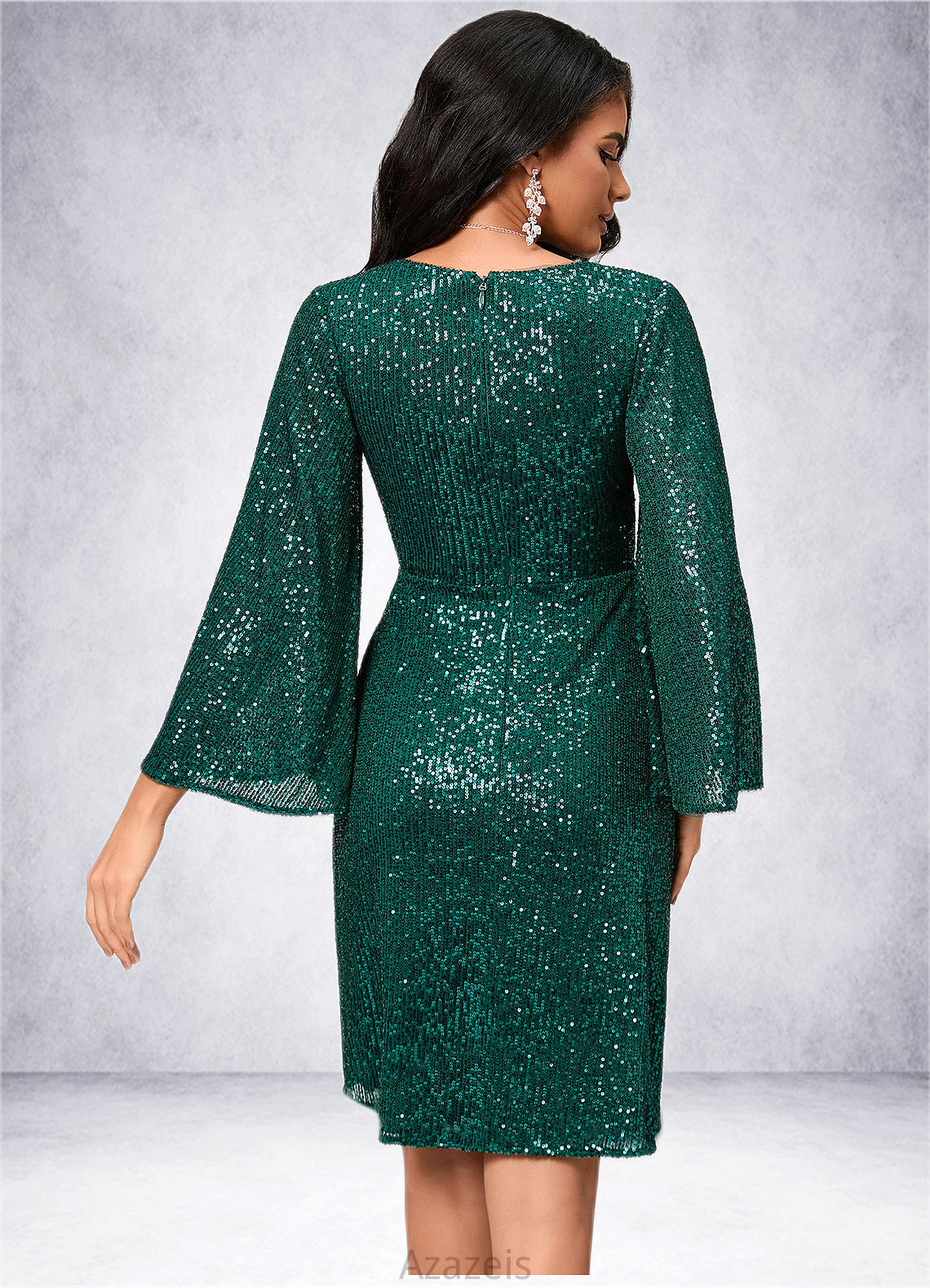Karsyn Sheath/Column V-Neck Knee-Length Sequin Cocktail Dress With Ruffle DFP0022400