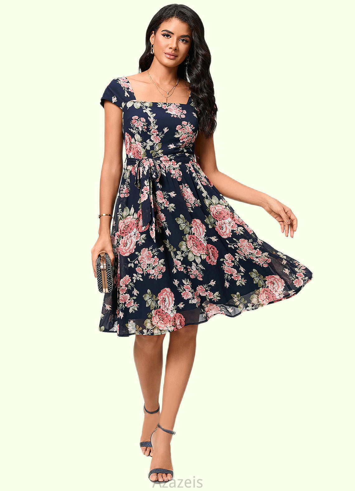 Amirah A-line Square Knee-Length Chiffon Cocktail Dress DFP0022458