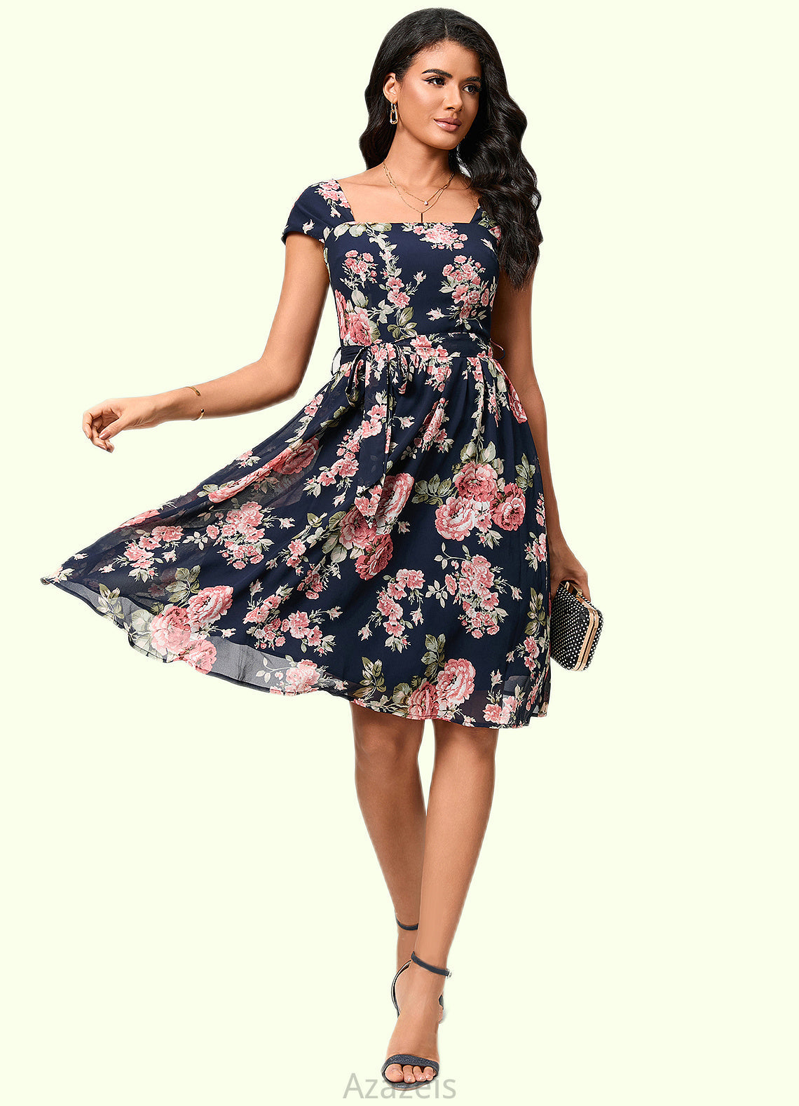Amirah A-line Square Knee-Length Chiffon Cocktail Dress DFP0022458