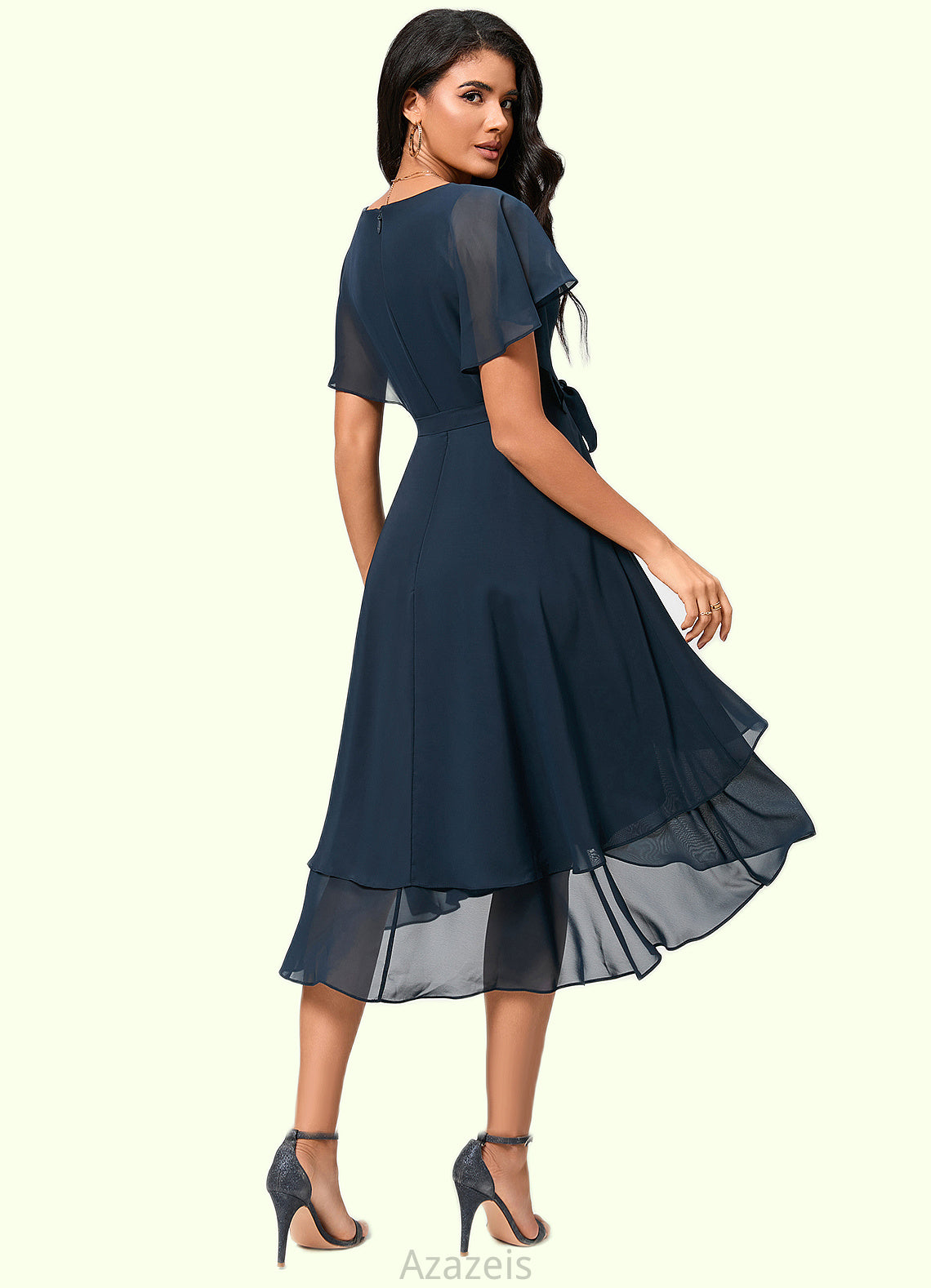 Gretchen A-line V-Neck Asymmetrical Chiffon Lace Cocktail Dress DFP0022461