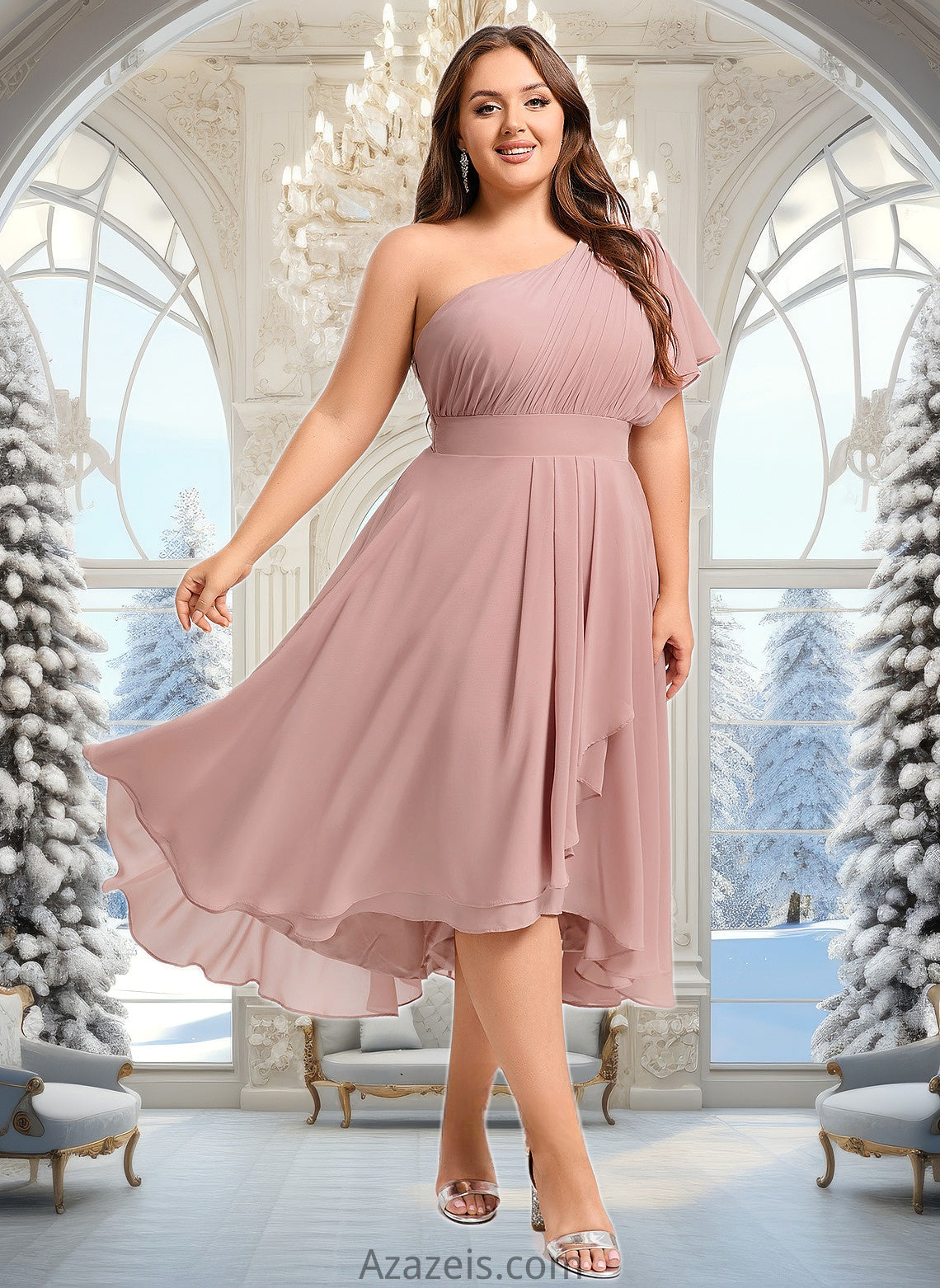 Danna A-line One Shoulder Asymmetrical Chiffon Bridesmaid Dress With Ruffle DFP0025819