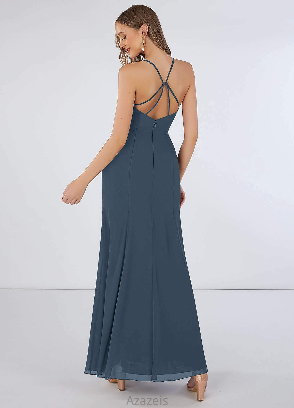 Adrienne Short Sleeves V-Neck A-Line/Princess Floor Length Natural Waist Bridesmaid Dresses