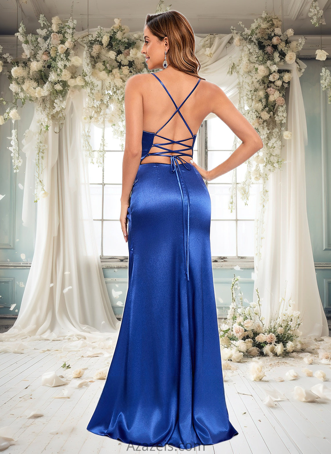 Jaliyah Trumpet/Mermaid Straight Floor-Length Stretch Satin Prom Dresses DFP0025845