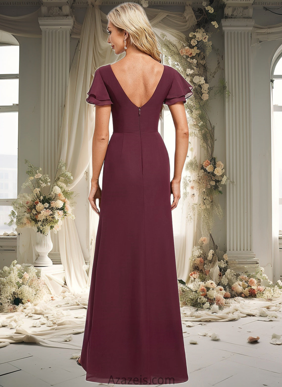 Adeline A-line Boat Neck Floor-Length Chiffon Bridesmaid Dress With Ruffle DFP0025827