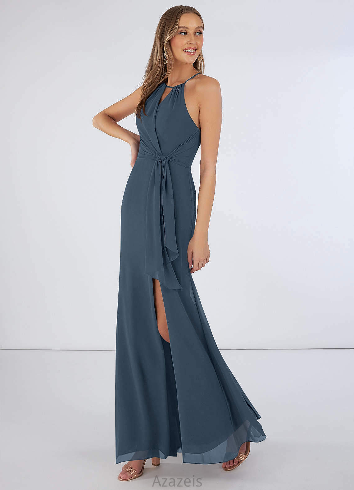 Adrienne Short Sleeves V-Neck A-Line/Princess Floor Length Natural Waist Bridesmaid Dresses