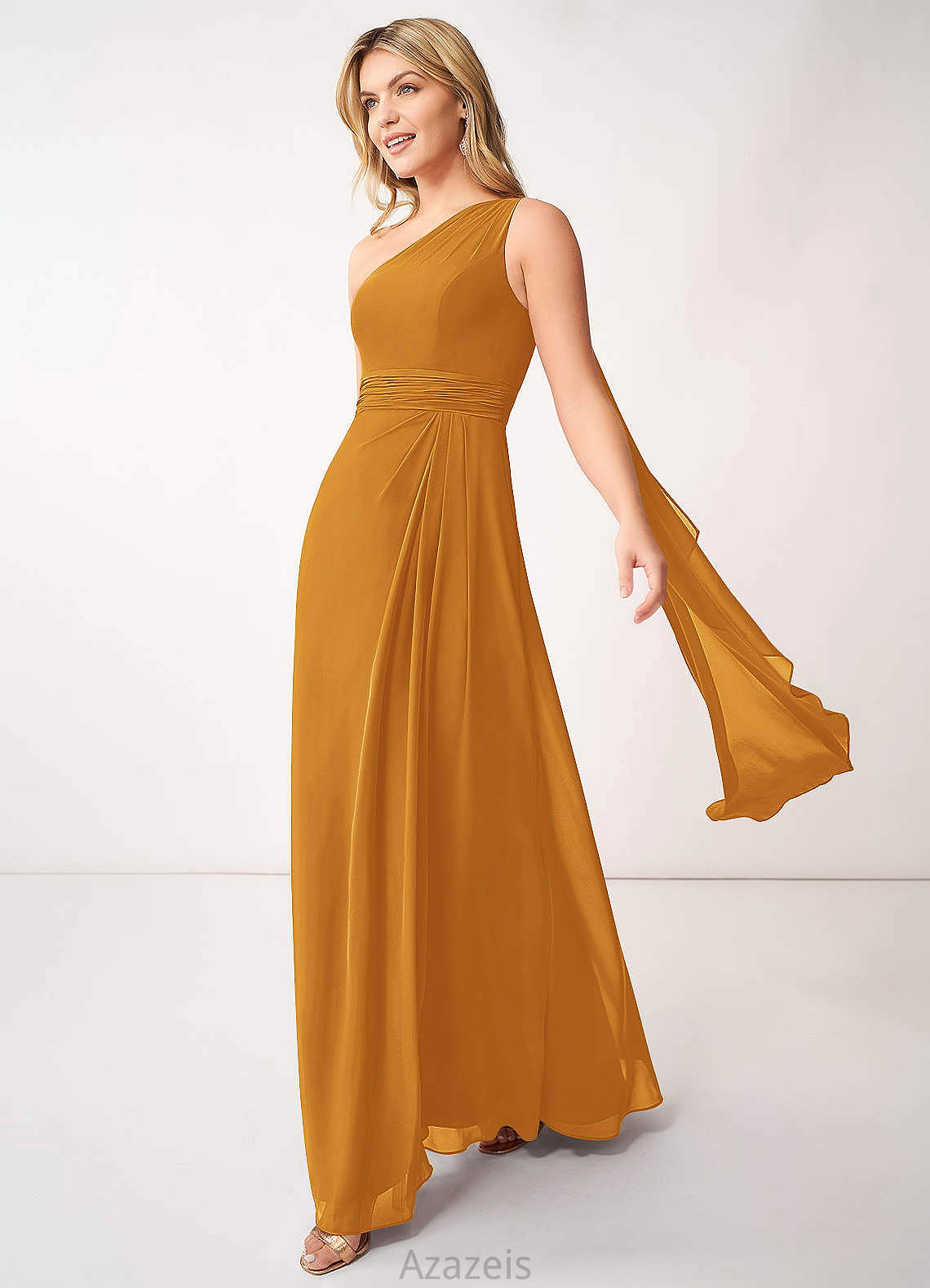 Abbey A-Line/Princess Floor Length One Shoulder Sleeveless Natural Waist Bridesmaid Dresses