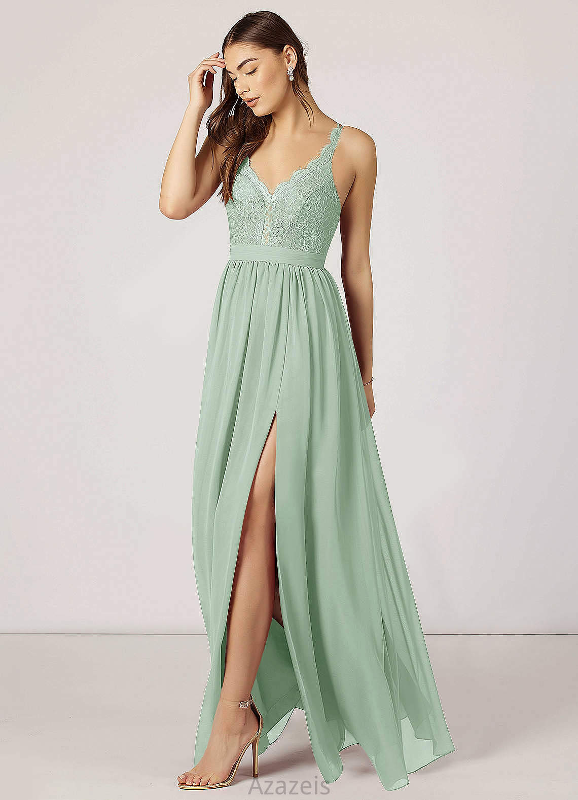 Laylah Sheath/Column Spandex Natural Waist Floor Length Sleeveless V-Neck Bridesmaid Dresses