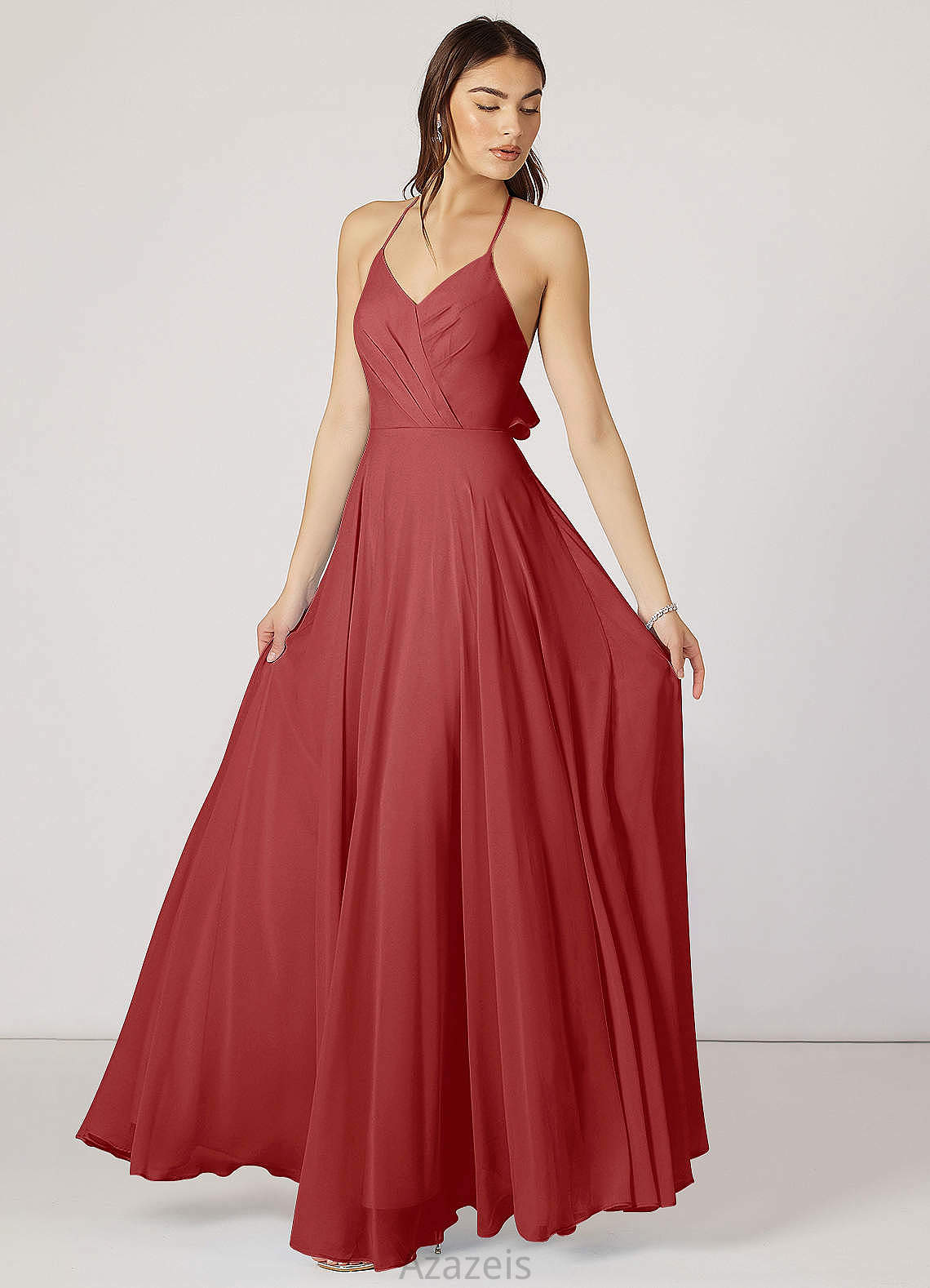 Monserrat A-Line/Princess Spaghetti Staps Empire Waist Sleeveless Floor Length Bridesmaid Dresses