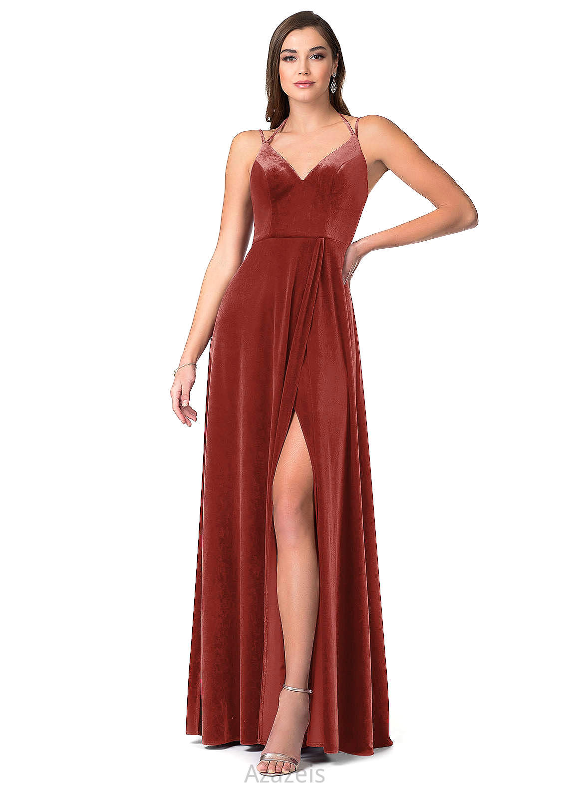 Miriam Spaghetti Staps Natural Waist A-Line/Princess Floor Length Sleeveless Bridesmaid Dresses