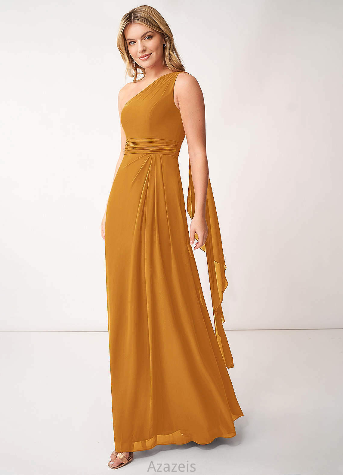 Abbey A-Line/Princess Floor Length One Shoulder Sleeveless Natural Waist Bridesmaid Dresses