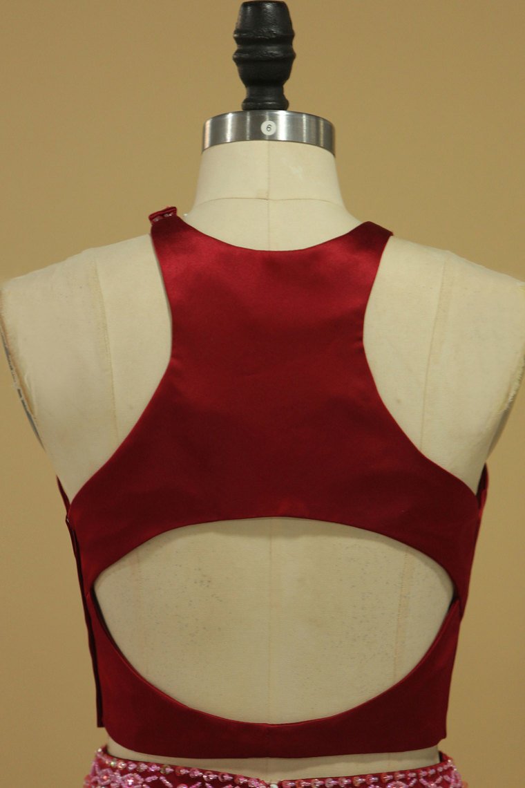 Two Pieces Scoop Cocktail Dresses Sheath With Beading