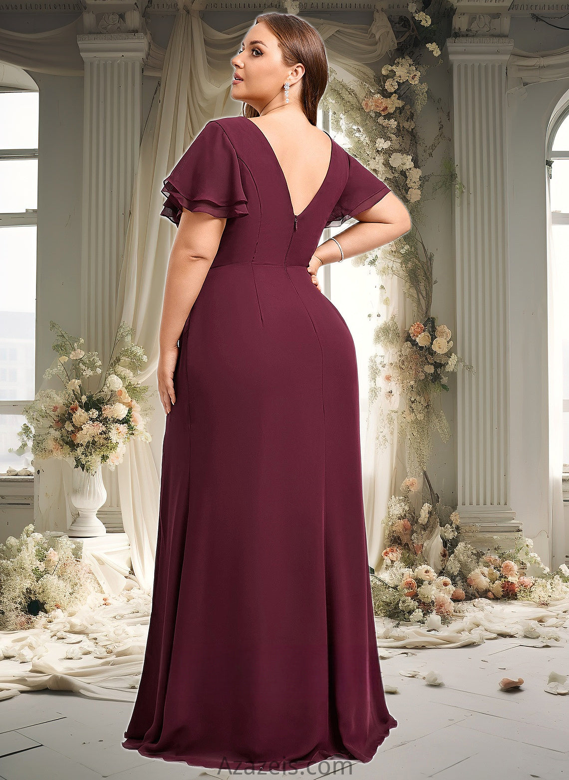 Adeline A-line Boat Neck Floor-Length Chiffon Bridesmaid Dress With Ruffle DFP0025827