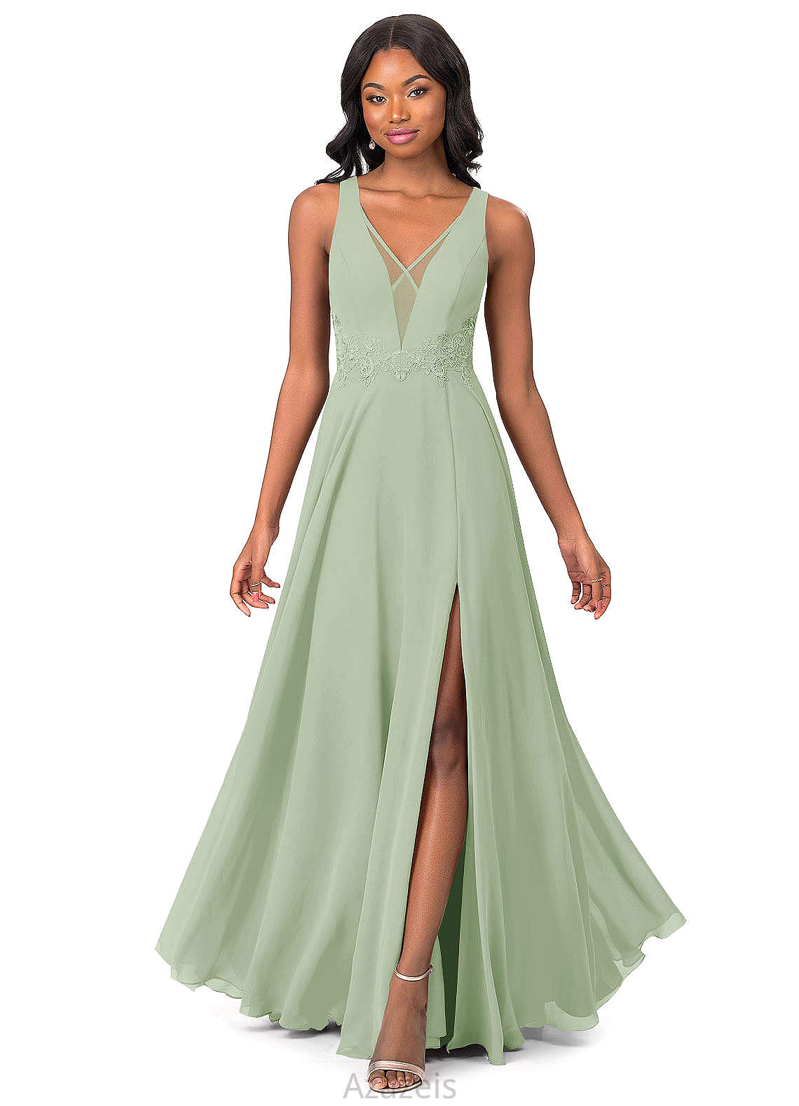 Karen Natural Waist Sheath/Column V-Neck Floor Length Sleeveless Spandex Bridesmaid Dresses