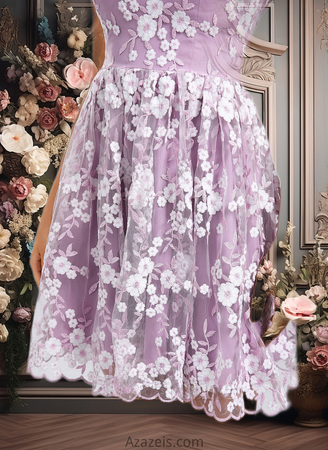 Dania A-line V-Neck Short Lace Homecoming Dress With Embroidered DFP0025697