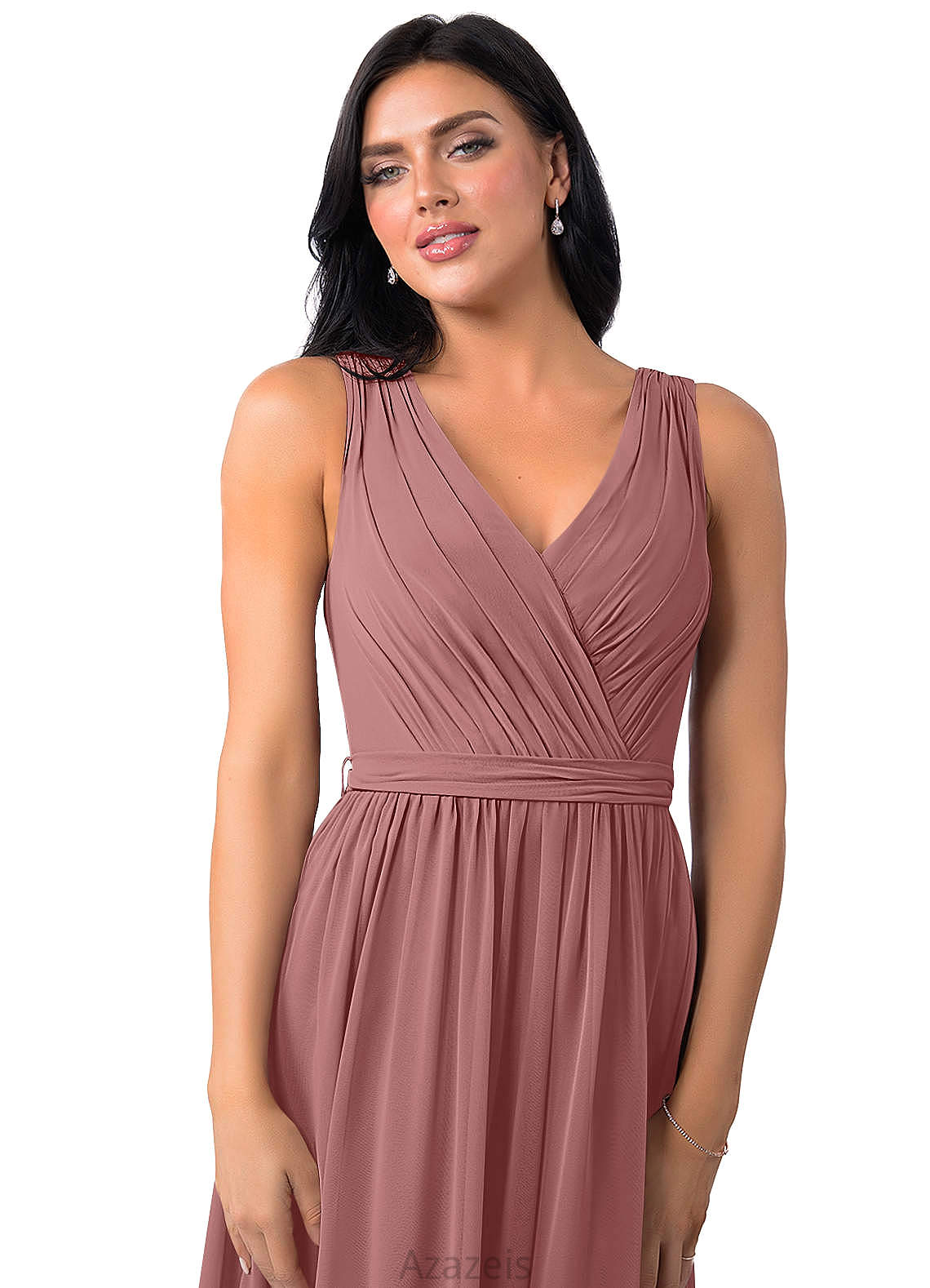 London Floor Length V-Neck Natural Waist A-Line/Princess Sleeveless Bridesmaid Dresses