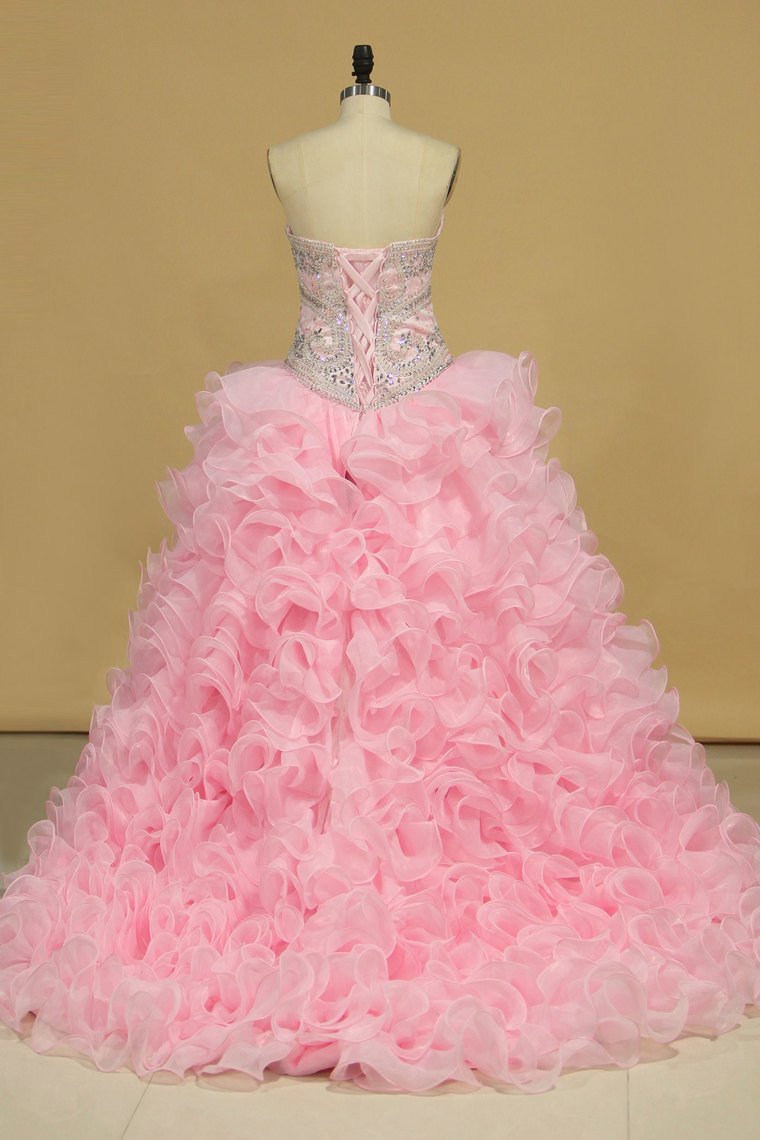 Sweetheart With Beads And Applique Quinceanera Dresses Organza Court Train Detachable