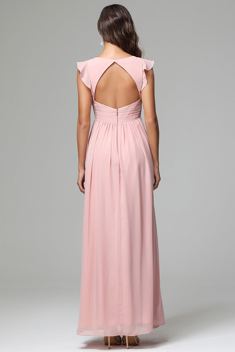 A-line Ruffle Sleeves Chiffon Dresses for Wedding Guest
